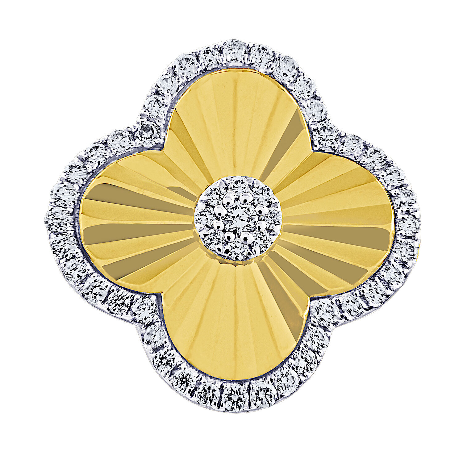 Textura&trade; 14K Yellow Gold Fluted Clover Diamond Edge & Center Studs Diamond 0.32 Ctw