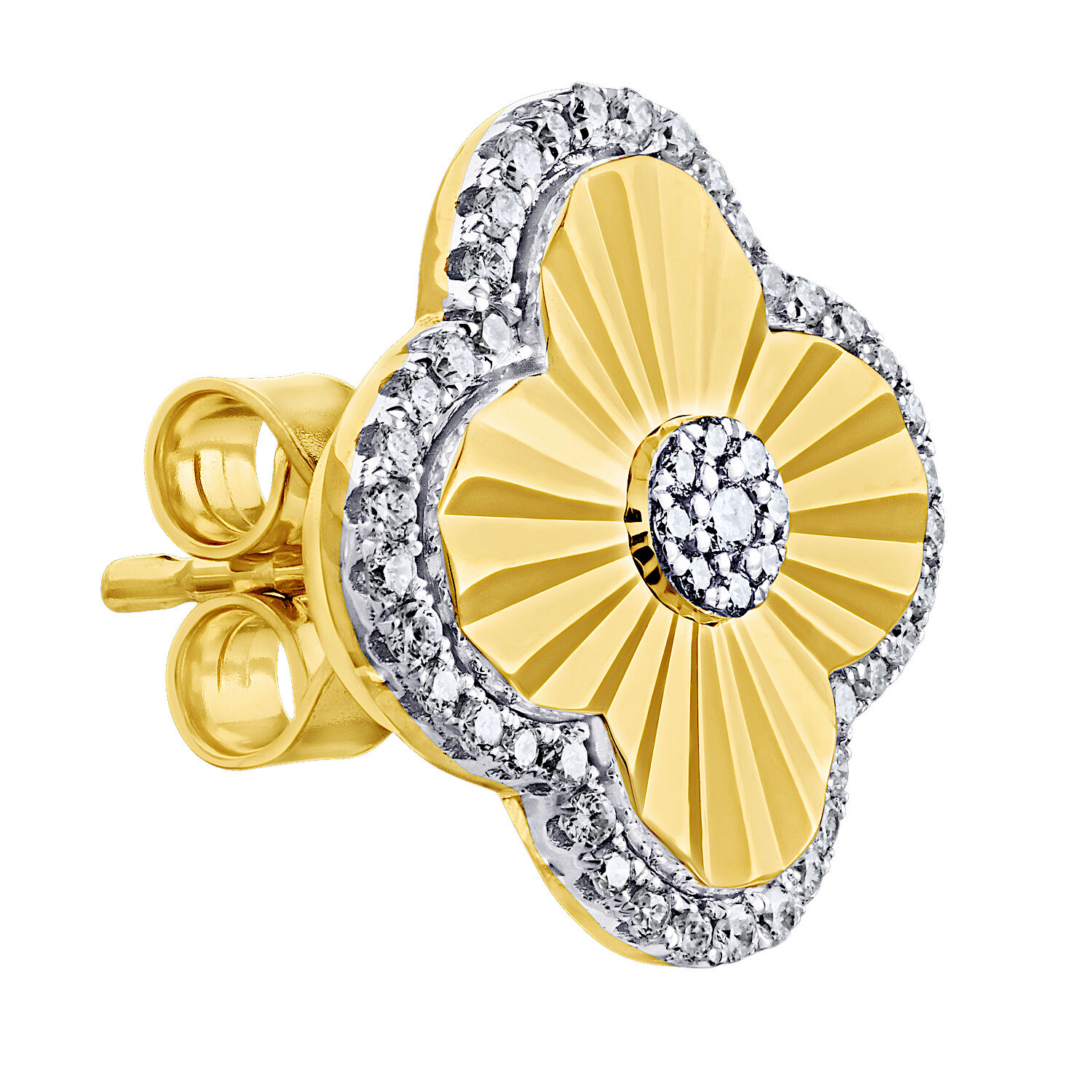 Textura&trade; 14K Yellow Gold Fluted Clover Diamond Edge & Center Studs Diamond 0.32 Ctw