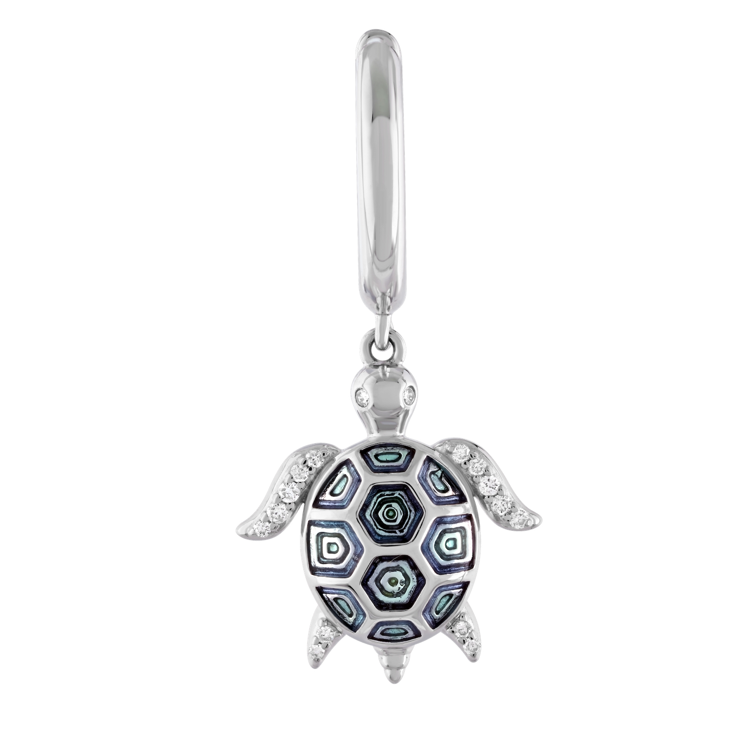 Oceanity&trade; 14K White Gold Earrings Enamel Turtle Drops Diamond Flippers Diamond 0.12 Ctw