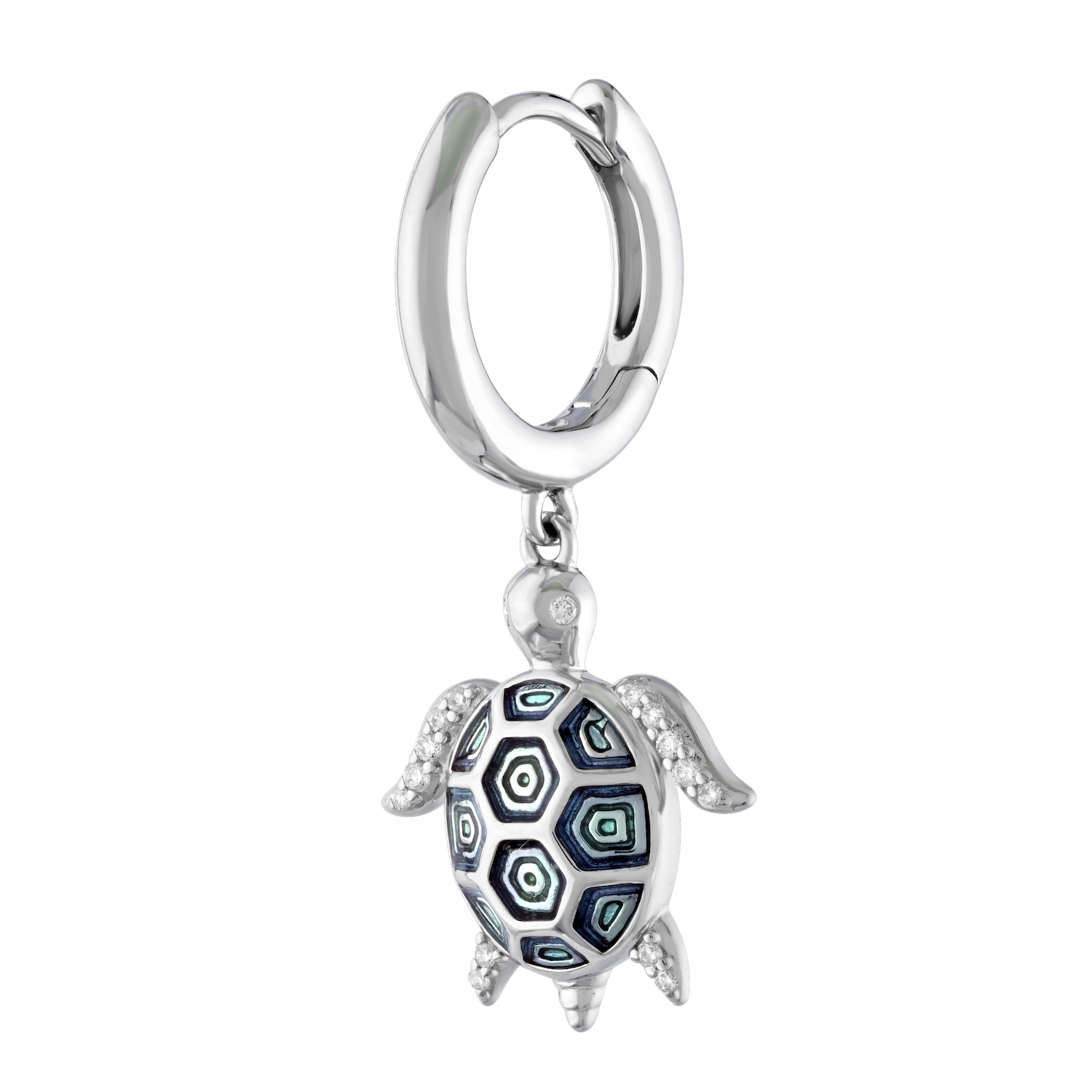 Oceanity&trade; 14K White Gold Earrings Enamel Turtle Drops Diamond Flippers Diamond 0.12 Ctw