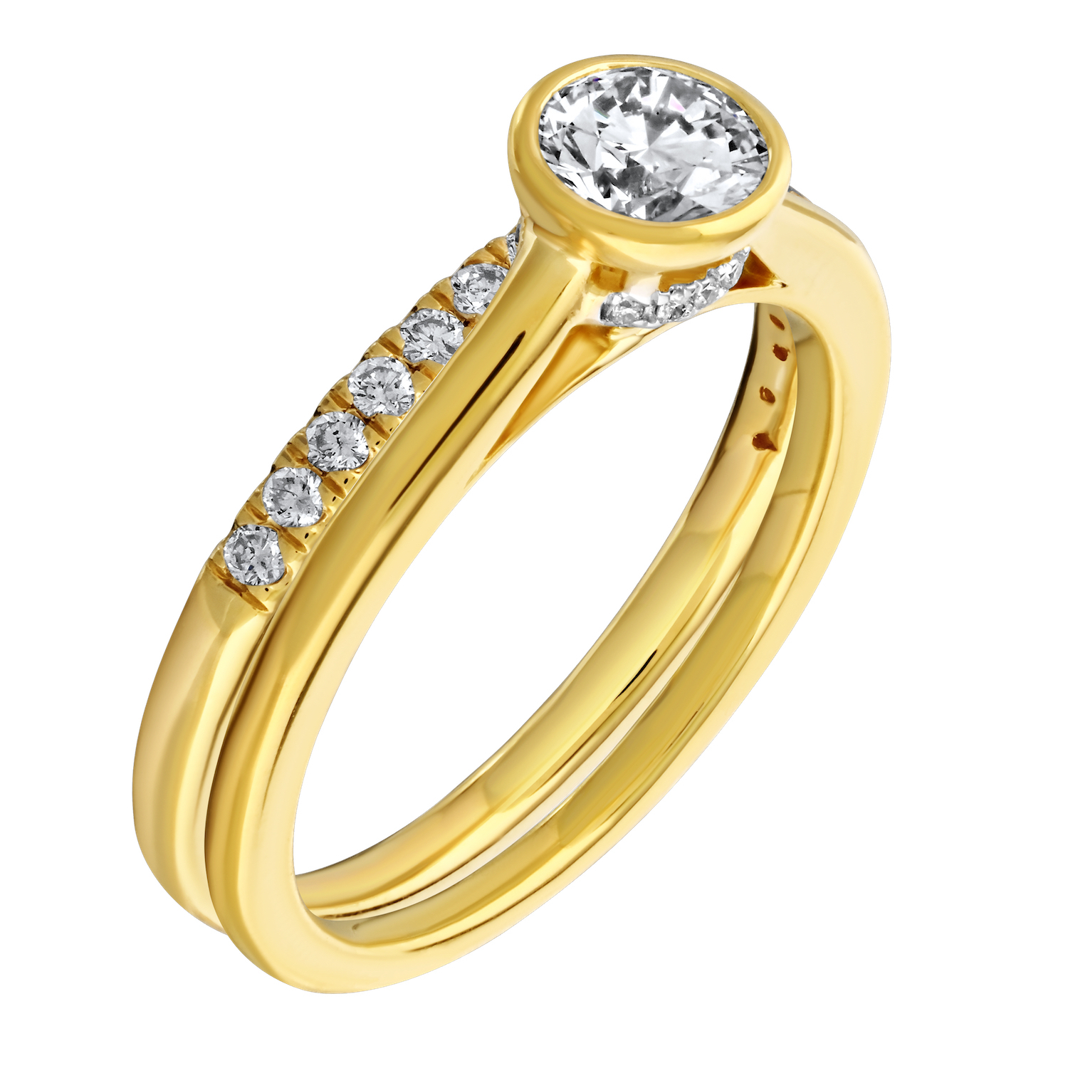 Bridal Collection 14K Yellow Gold Oval Bezel Set with Hidden Halo Bridge Diamond 0.55 Ctw