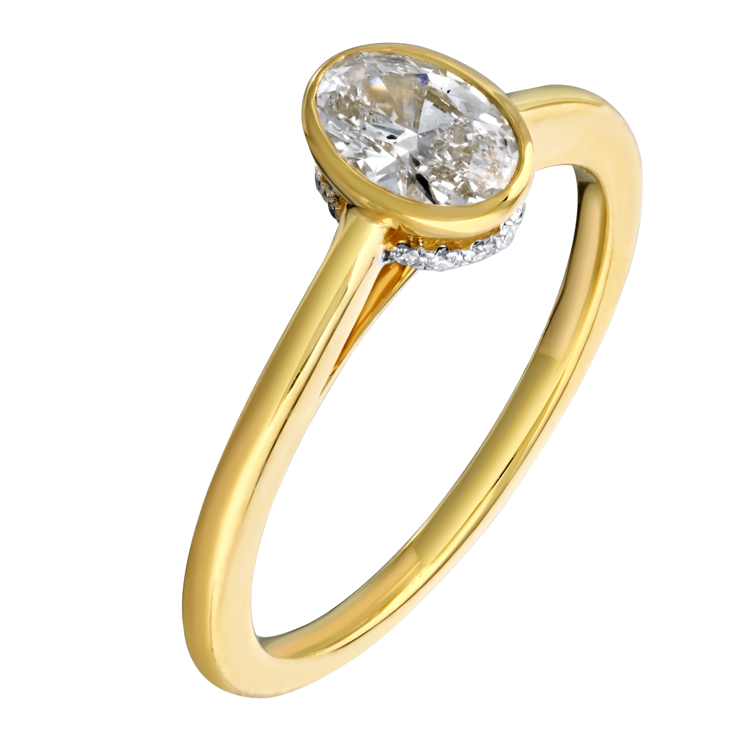 Bridal Collection 14K Yellow Gold Ring Oval Bezel Set with Hidden Halo Bridge Diamond 0.51 Ctw
