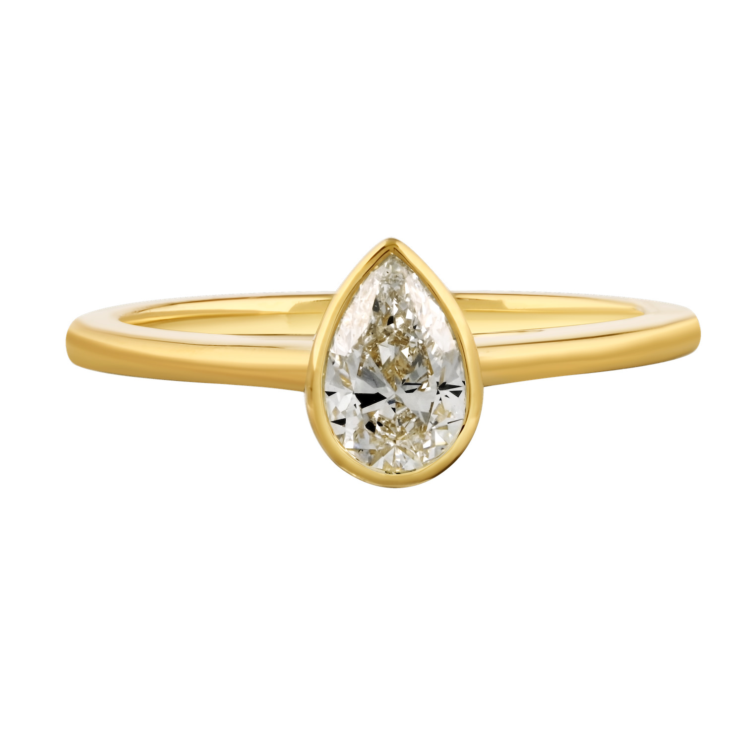 Bridal Collection 14K Yellow Gold Ring Pear Shape Bezel Set with Hidden Halo Bridge Diamond 0.55 Ctw