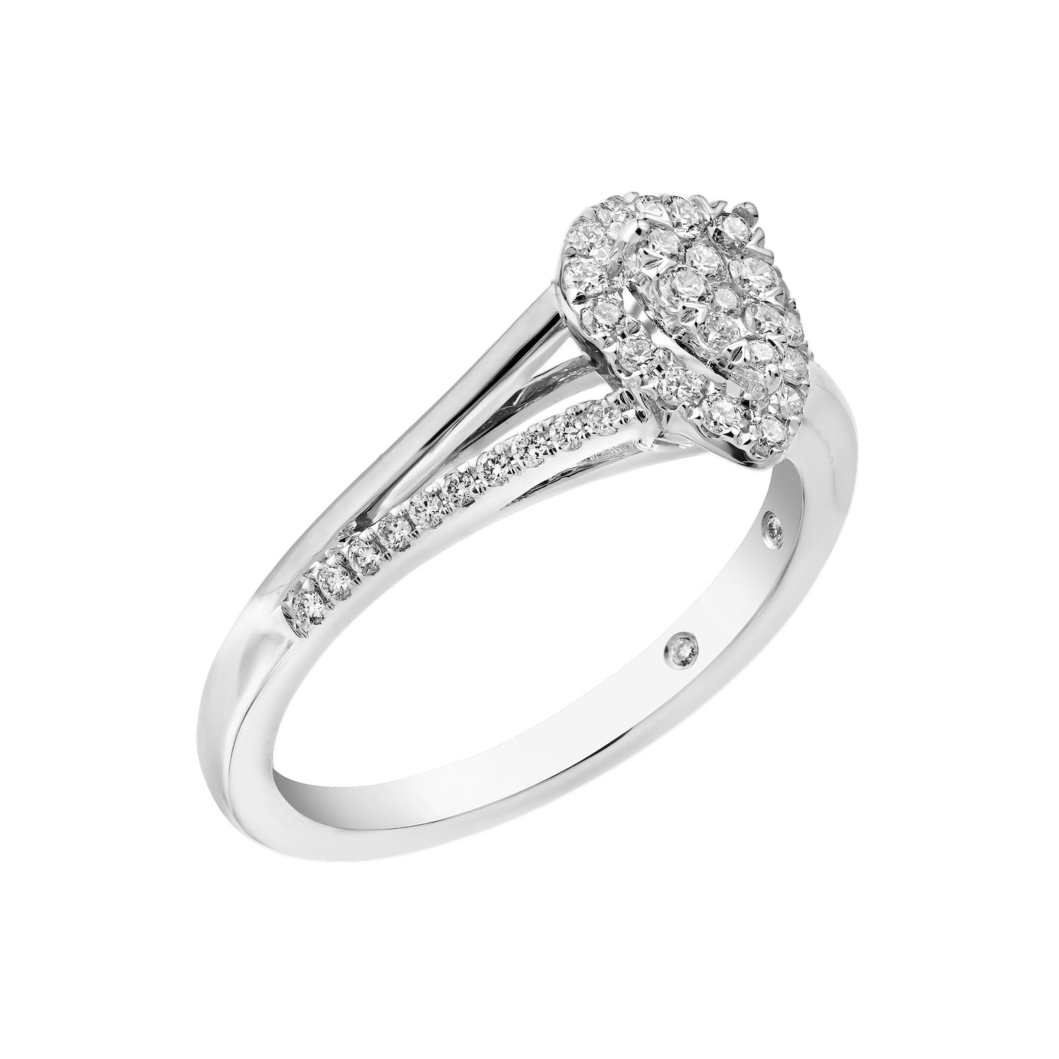 Eternal Fire&trade; 14k White Gold Pear-Shape Halo Split Shank Diamond 0.31 Ctw