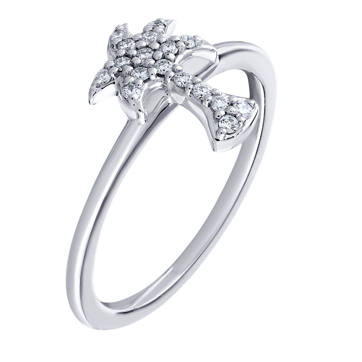 Oceanity&trade; 14K White Gold Ring Palm Tree Ring Plain Shank Diamond 0.10 Ctw