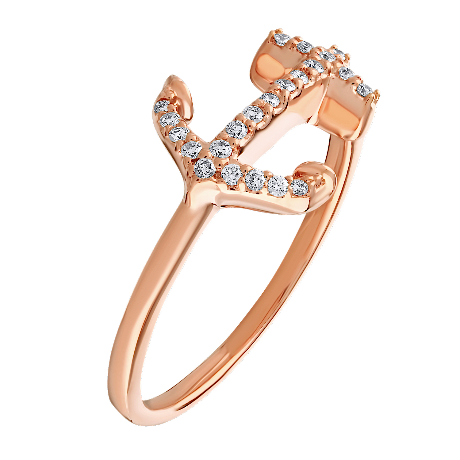 BluSea&trade; 14K Rose Gold Ring Horizontal Pave Anchor Plain Shank Diamond 0.11 Ctw