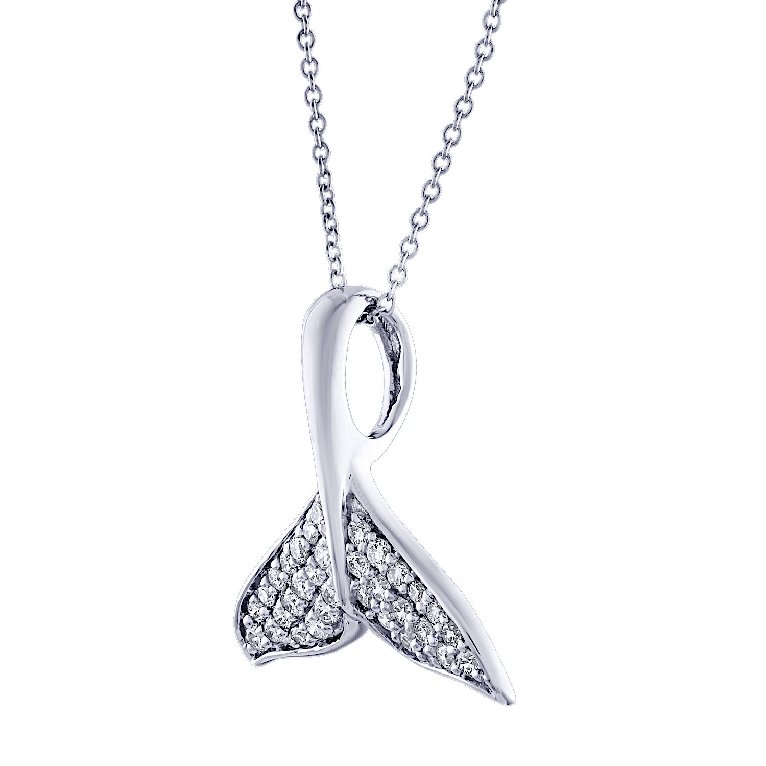 Oceanity&trade; 14K White Gold Pendant Pave Whale Tail Diamond 0.20 Ctw