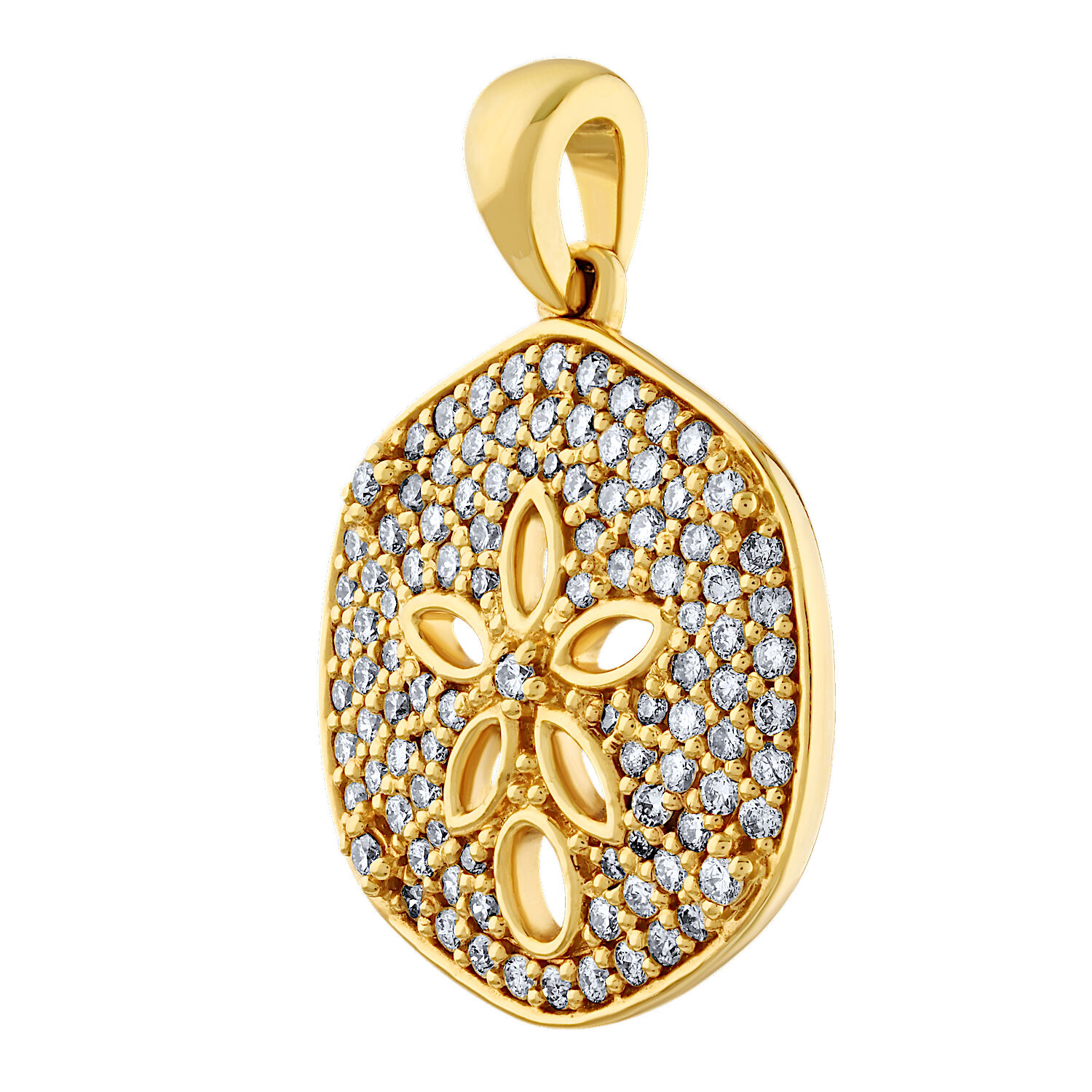 Oceanity&trade; 14K Yellow Gold Pendant Pave Set Sand Dollar Diamond 0.69 Ctw