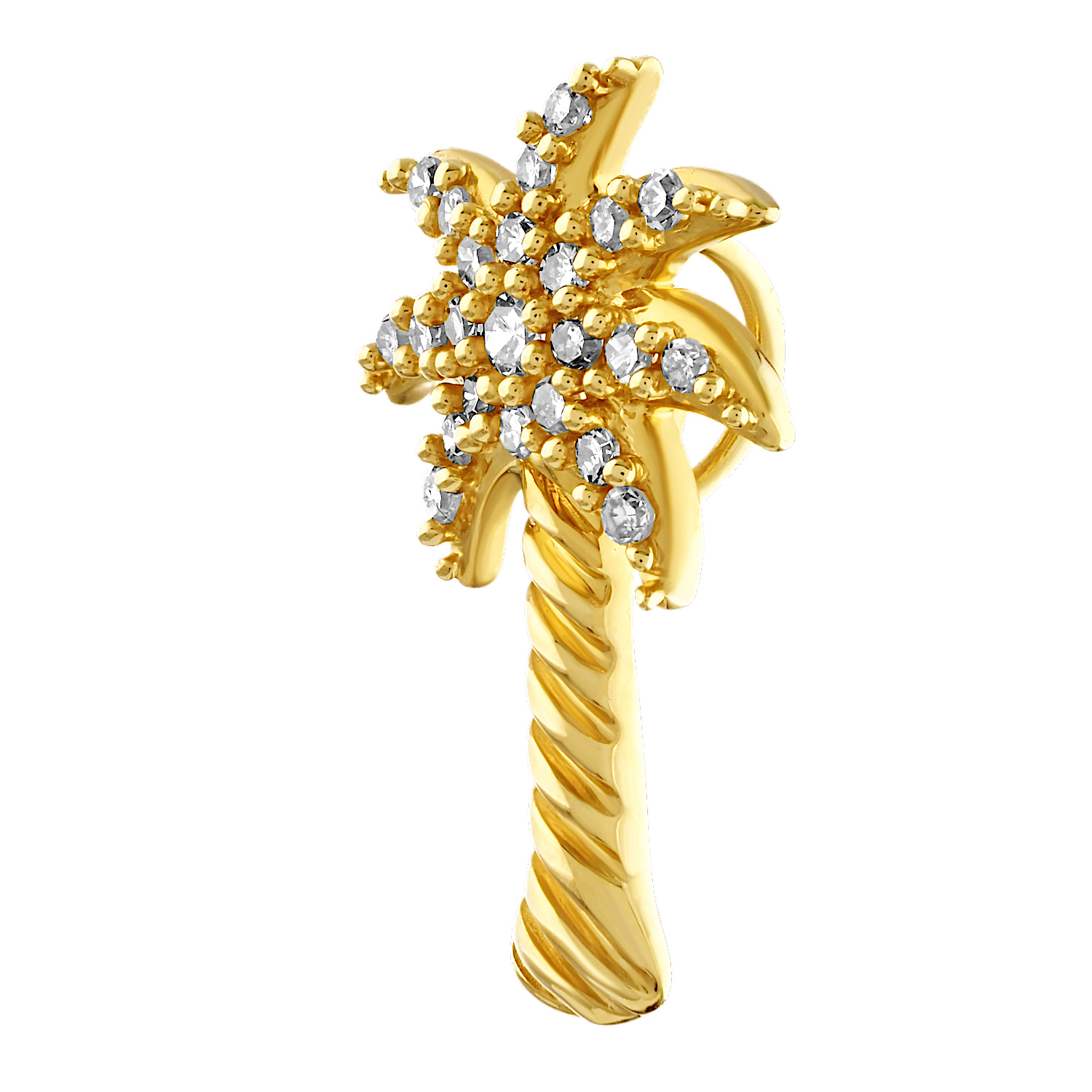 Oceanity&trade; 14K Yellow Gold Pendant Palm Tree Diamond Frond Twisted Wire Trunk Diamond 0.15 Ctw