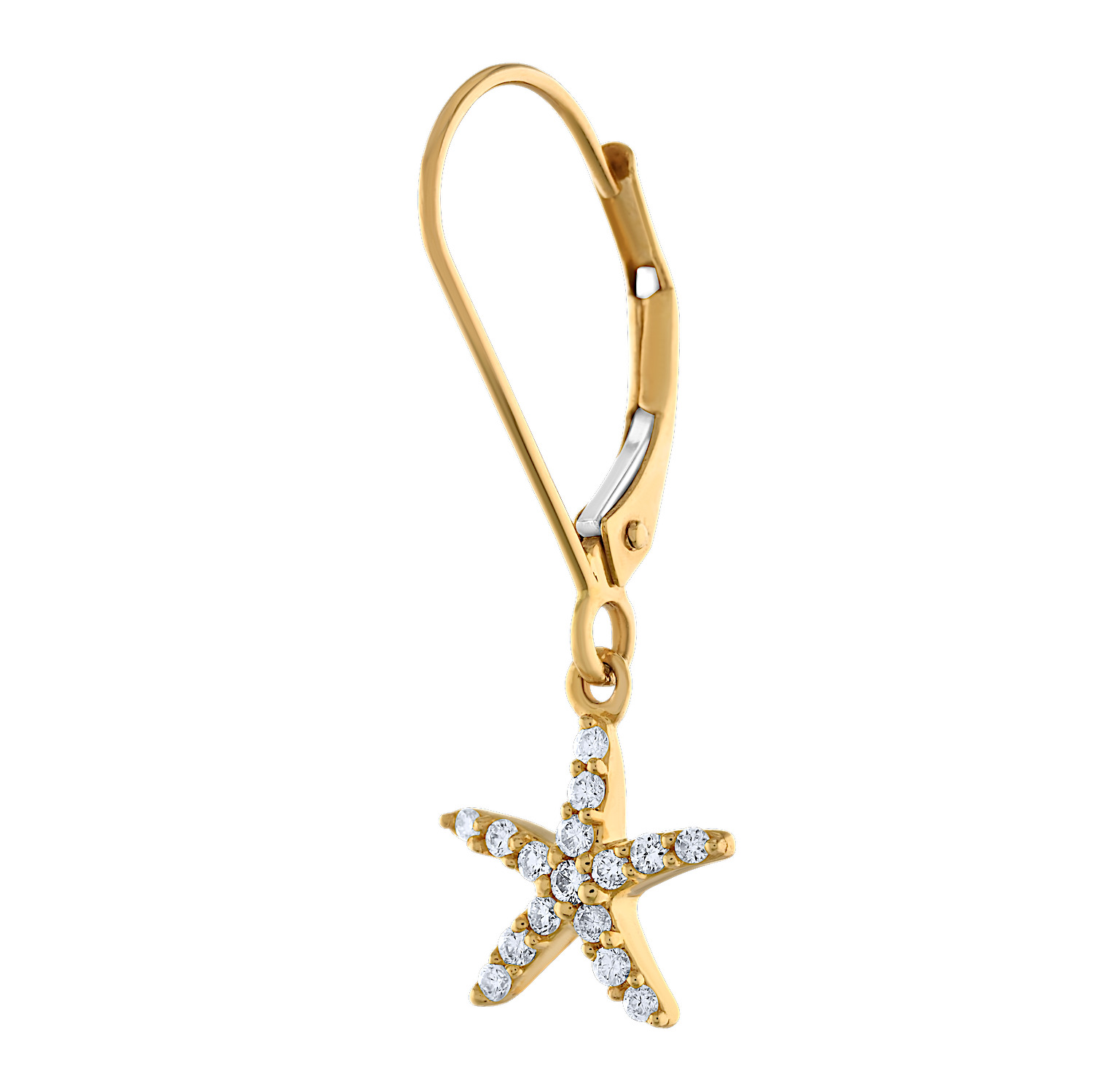 Oceanity&trade; 14K Yellow Gold Earrings Starfish Lever Back Drop Diamond 0.20 Ctw