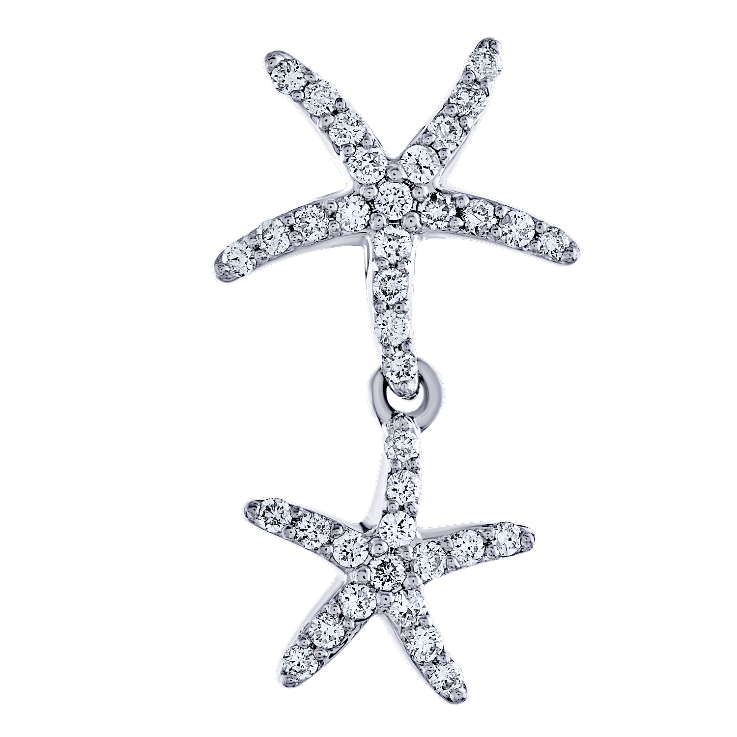 Oceanity&trade; 14K White Gold Earrings Double Starfish Stud with Drop Pave Set Diamond 0.50 Ctw