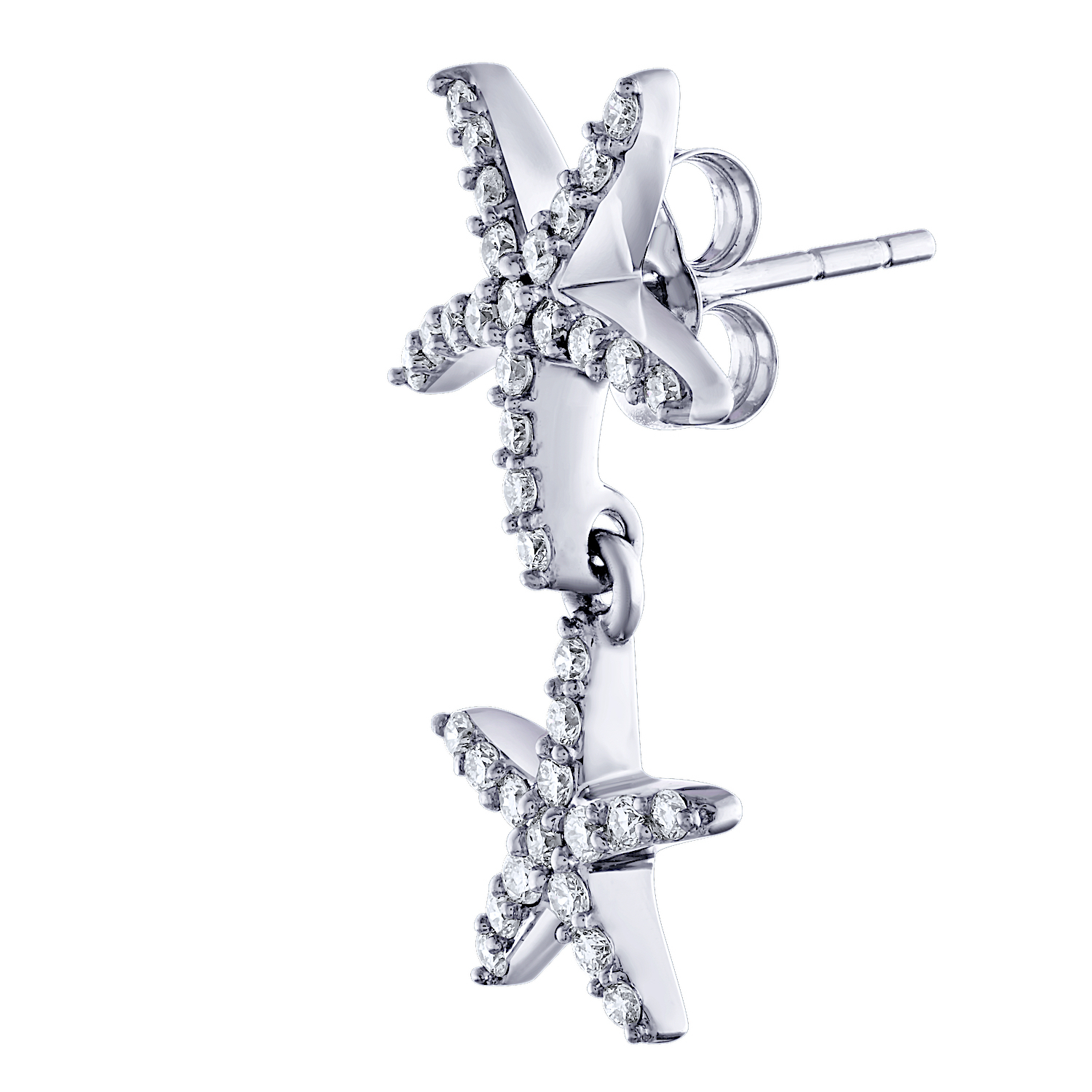 Oceanity&trade; 14K White Gold Earrings Double Starfish Stud with Drop Pave Set Diamond 0.50 Ctw