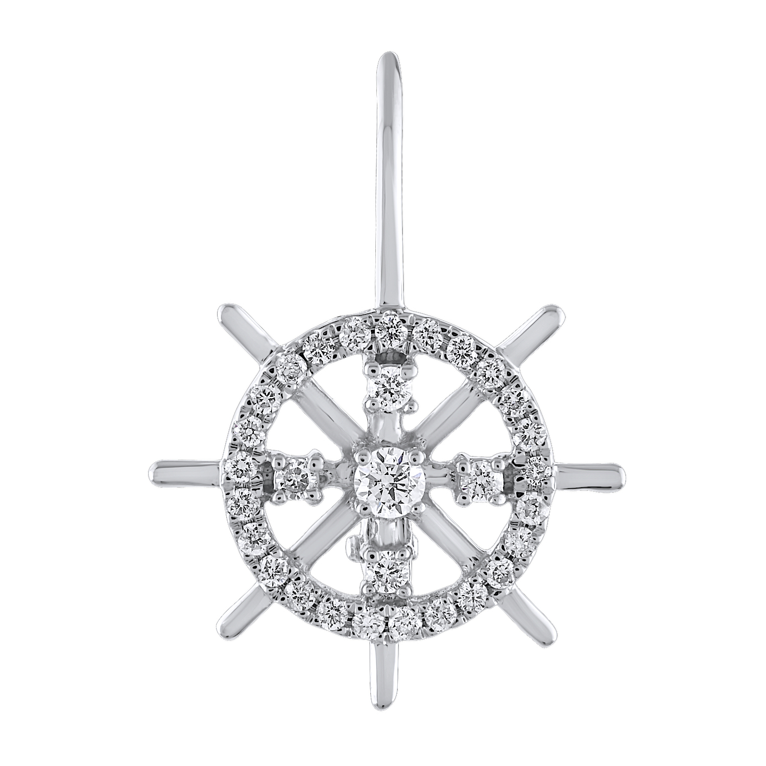 BluSea&trade; 14K White Gold Earrings Ship Wheels Drops Diamond 0.32 Ctw