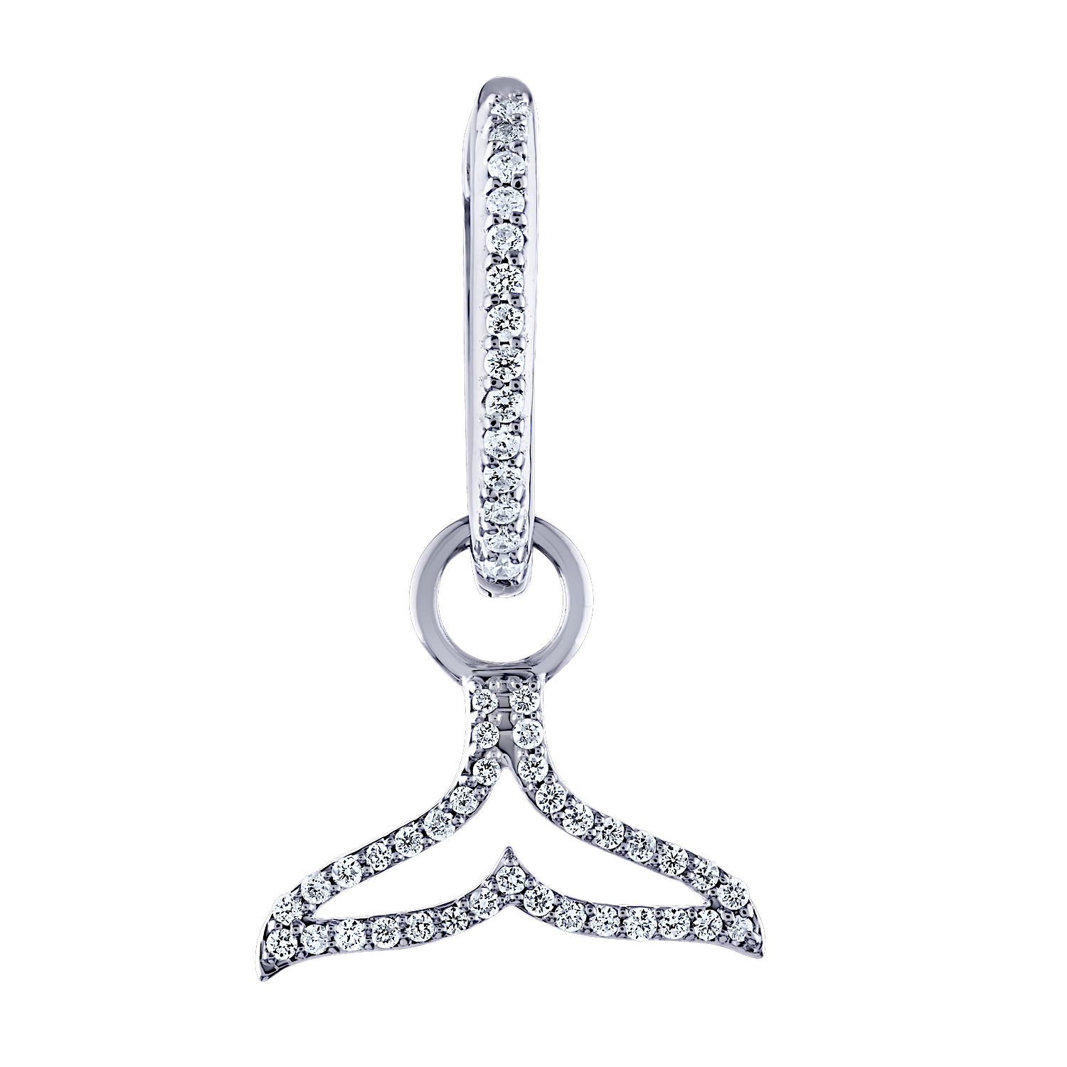 Oceanity&trade; 14K White Gold Earrings Diamond Hoops with Whale Tail Cutout Drops Diamond 0.33 Ctw