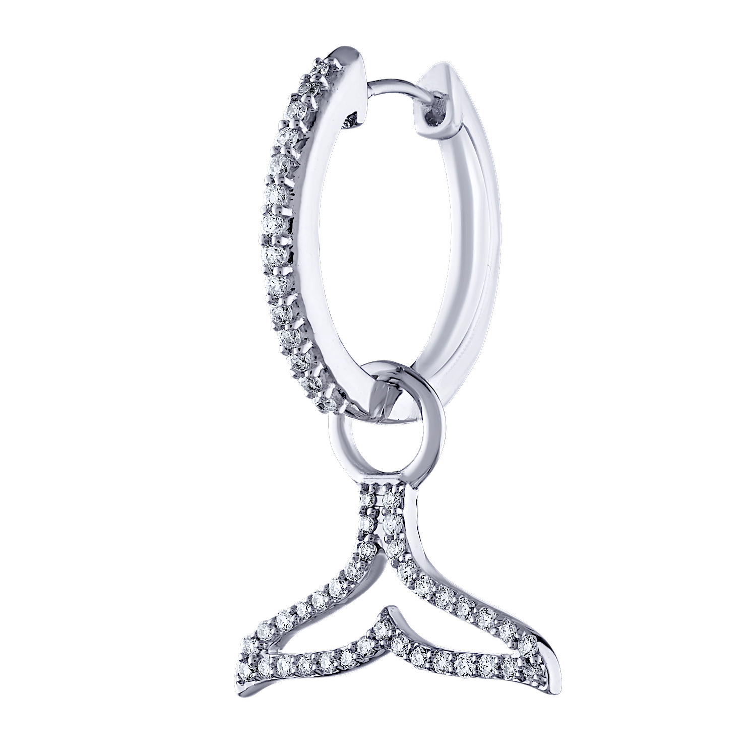 Oceanity&trade; 14K White Gold Earrings Diamond Hoops with Whale Tail Cutout Drops Diamond 0.33 Ctw