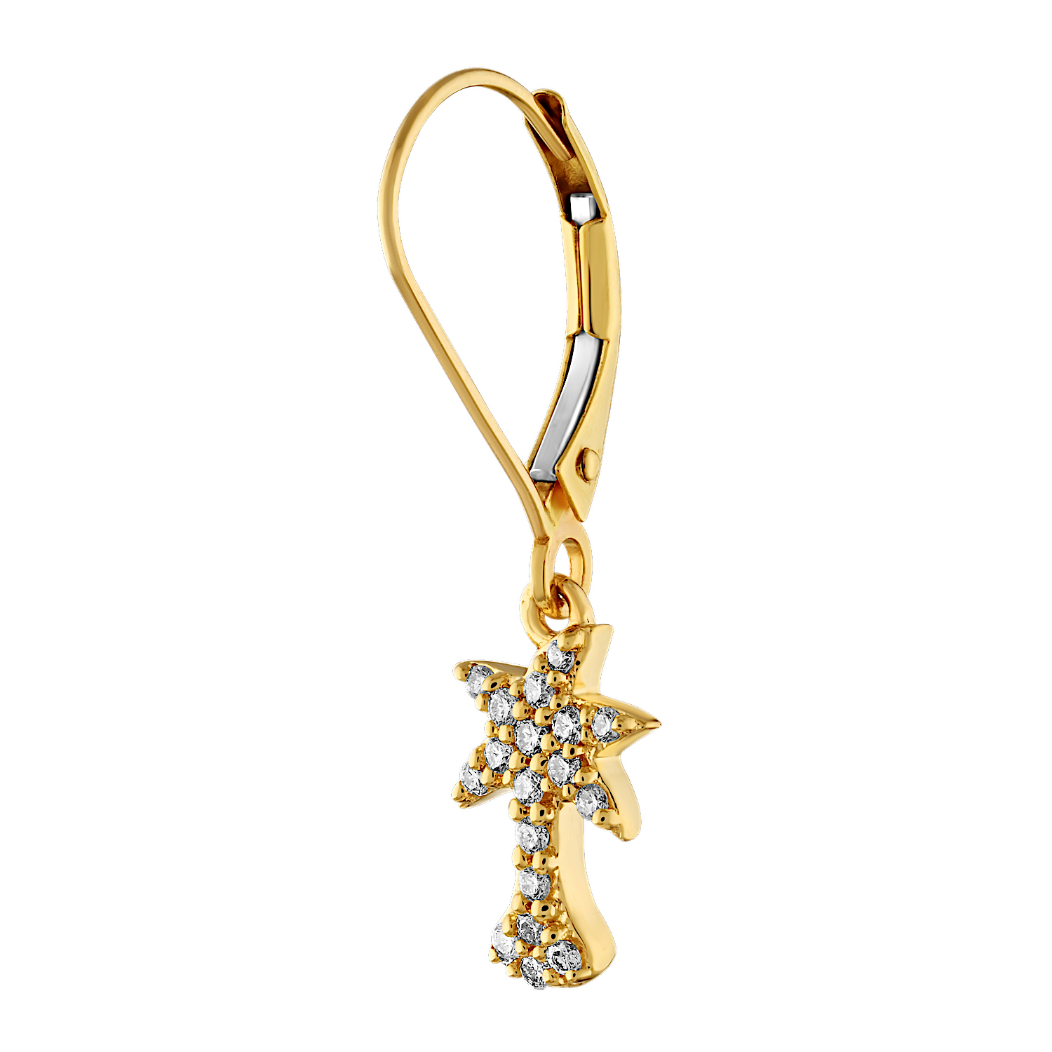 Oceanity&trade; 14K Yellow Gold Earrings Palm Tree Drop on Lever Back Diamond 0.21 Ctw