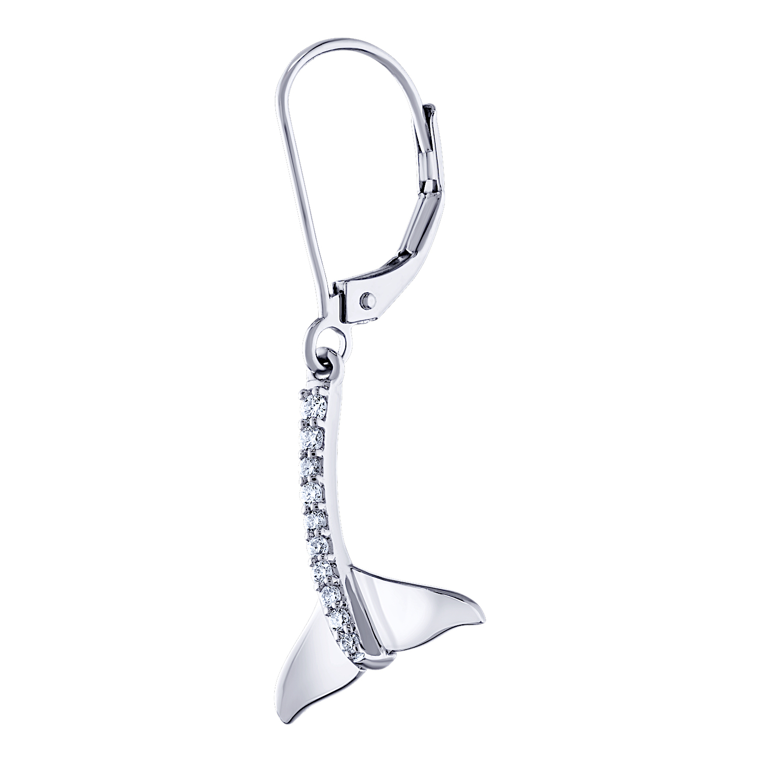 Oceanity&trade; 14K White Gold Earrings Whale Tail on Lever Backs Diamond 0.15 Ctw