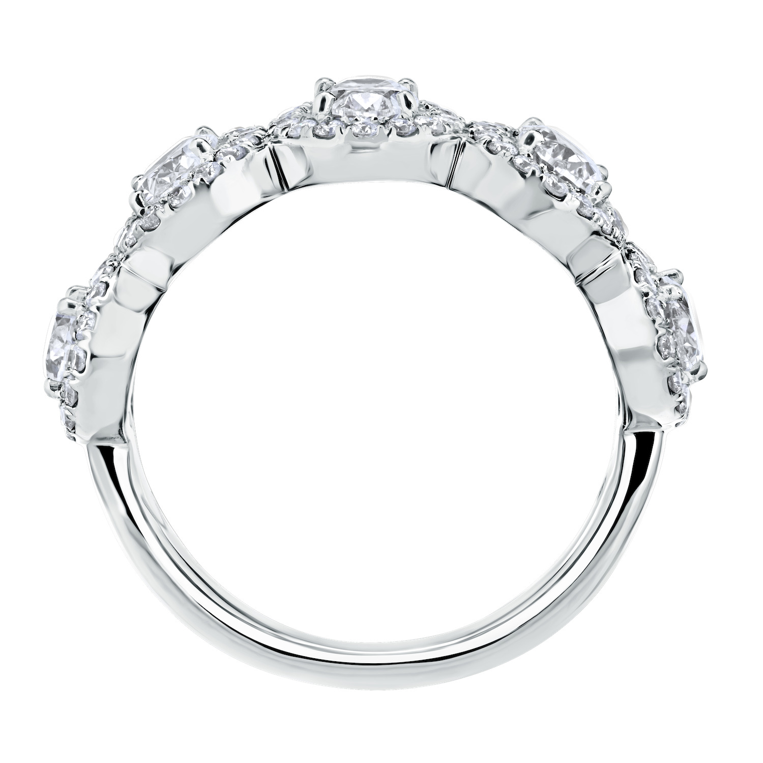 14K White Gold 5 Station Oval Halo's Diamond Ring 1.28 Ctw