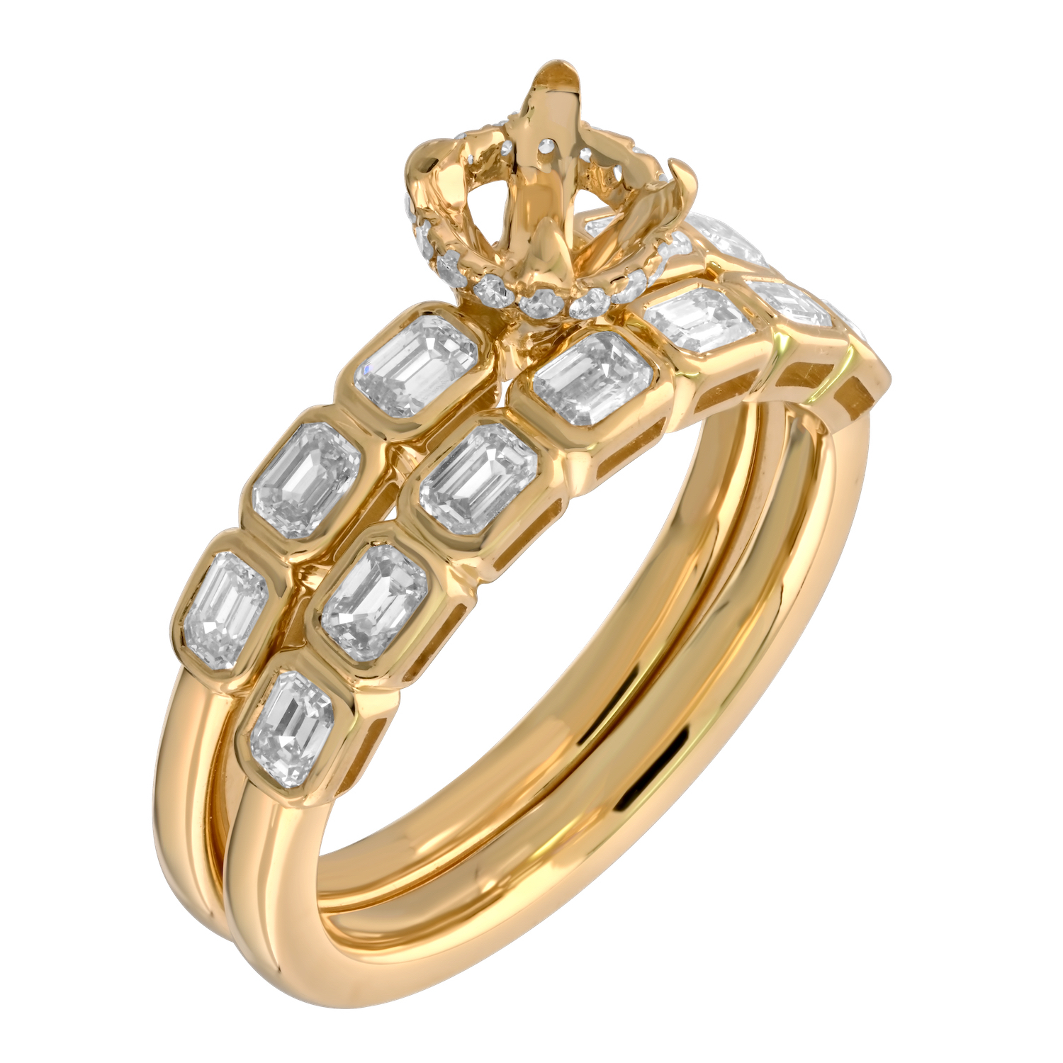 Bridal Collection 14K Yellow Gold Emerald Cut Bezel Set Shank Hidden Halo with Matching Wedding Ring Diamond 1.00 Ctw