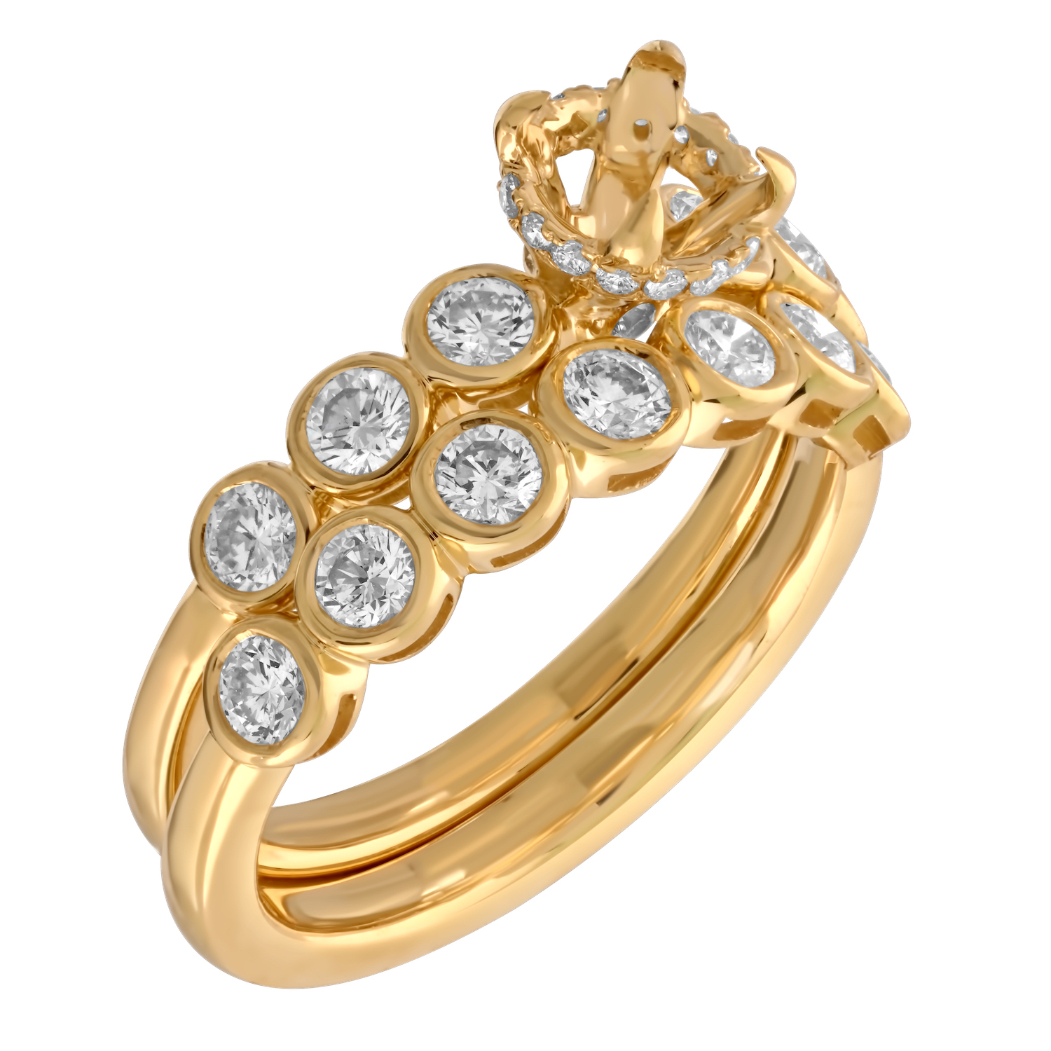 Bridal Collection 14K Yellow Gold Oval Cut Bezel Set Shank Hidden Halo with Matching Wedding Ring Diamond 1.00 Ctw