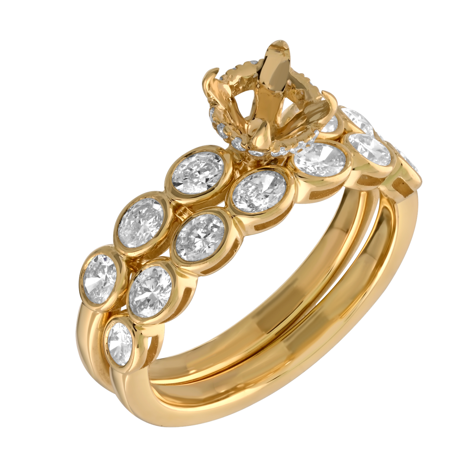 Bridal Collection 14K Yellow Gold Round Cut Bezel Set Shank Hidden Halo with Matching Wedding Ring Diamond 1.00 Ctw