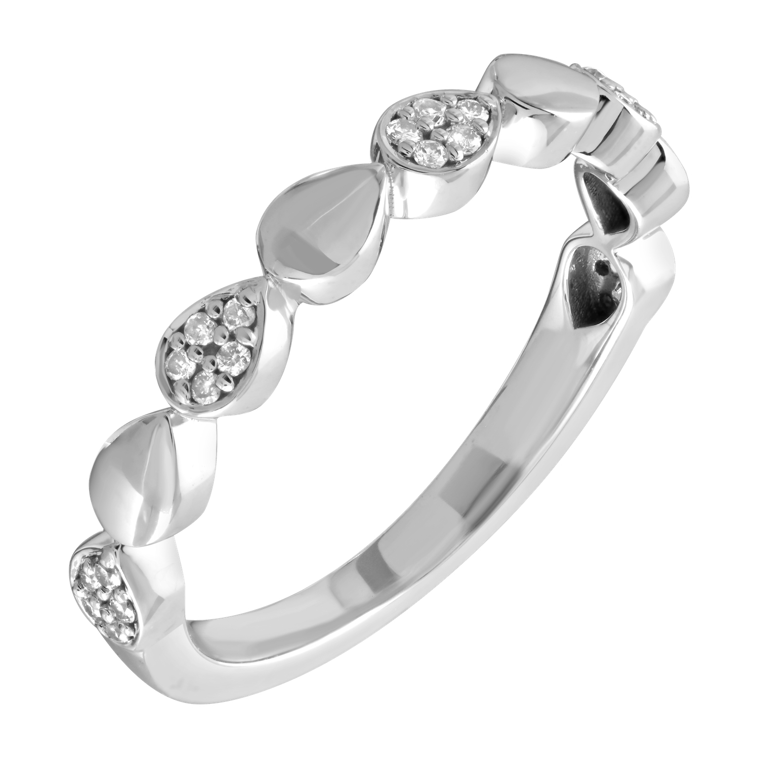 TriUnity&trade; 10K White Gold Alternating Pear Shapes Pave & Polished 0.12 Ctw