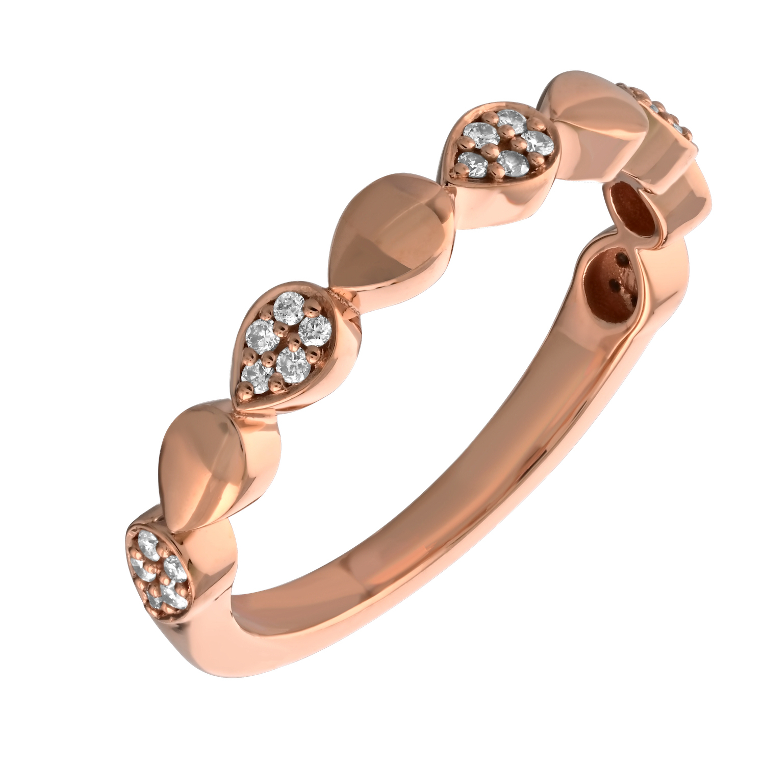 TriUnity&trade; 10K Rose Gold Alternating Pear Shapes Pave & Polished 0.12 Ctw
