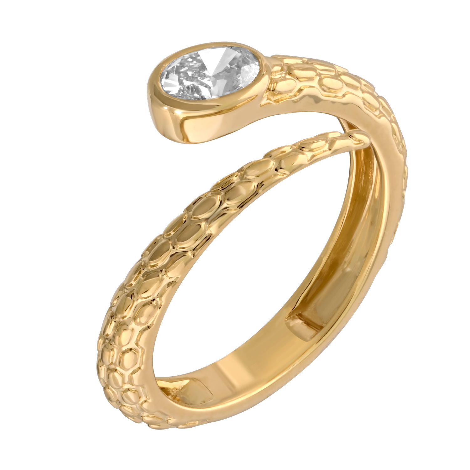 Textura&trade; 14K Yellow Gold Textured Open Ended Bypass One Bezel Set Oval Cut Diamond 0.32 Ctw