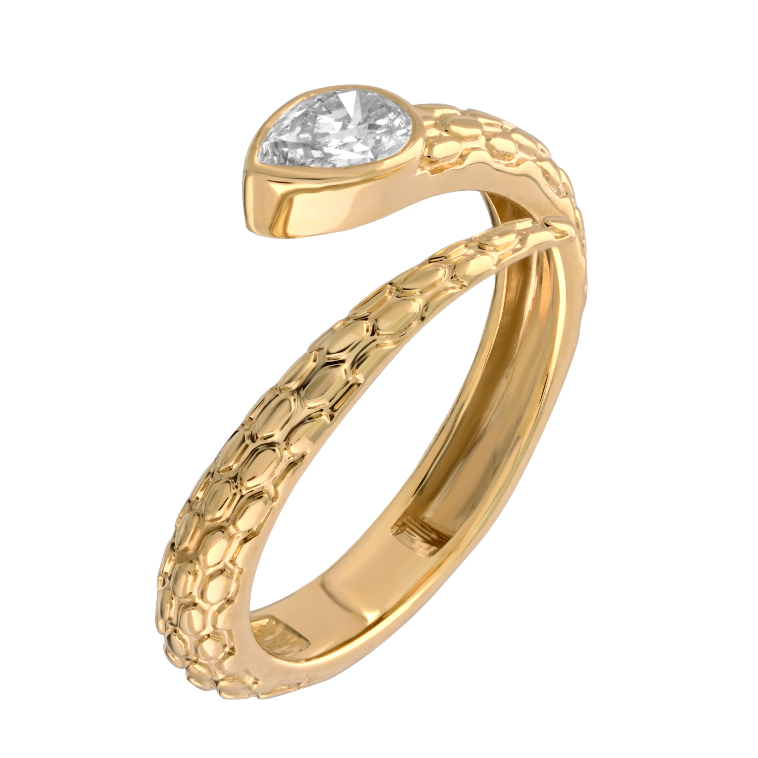 Textura&trade; 14K Yellow Gold Textured Open Ended Bypass One Bezel Set Pear Shape Diamond 0.30 Ctw