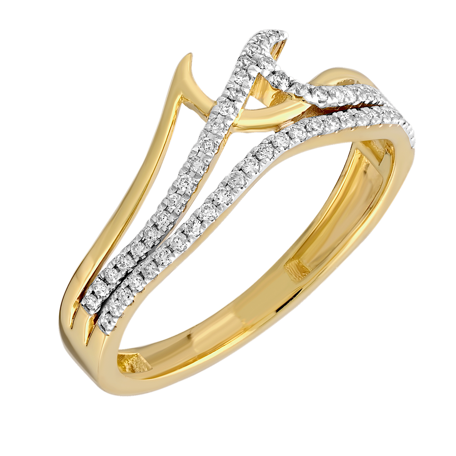 Oceanity&trade; 14K Yellow Gold Ring Pave & Polished Waves Diamond 0.24 Ctw