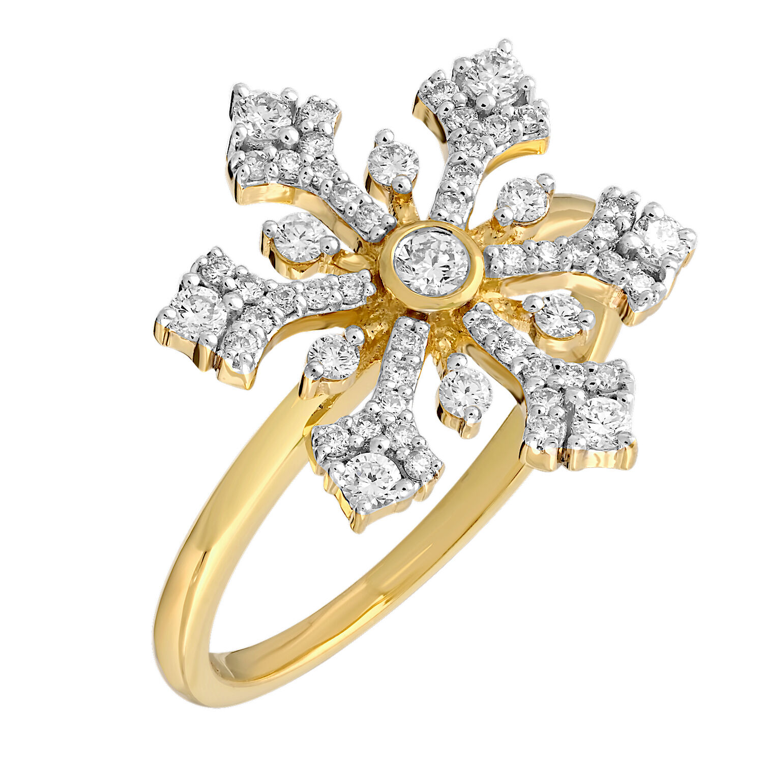 Diamond Frost&trade; 14k Yellow Gold Pave & Prong Set Snowflake Ring Diamond 0.46 Ctw