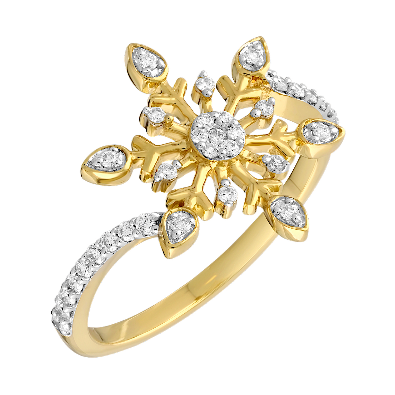 Ring: 14KY Prong Set Snowflake Bypass Shoulders 37 Rd. 1/5 Ctw