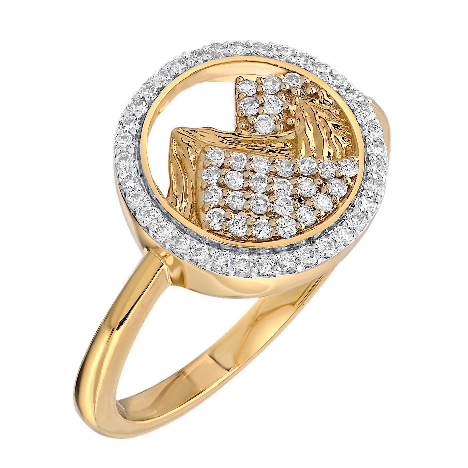 Diamond Peak&trade; 14K Yellow Gold Ring Ring: 14KY Pave & Carved Mountains in Round Frame 65 Rd. 1/4 Ctw Diamond 0.26 Ctw