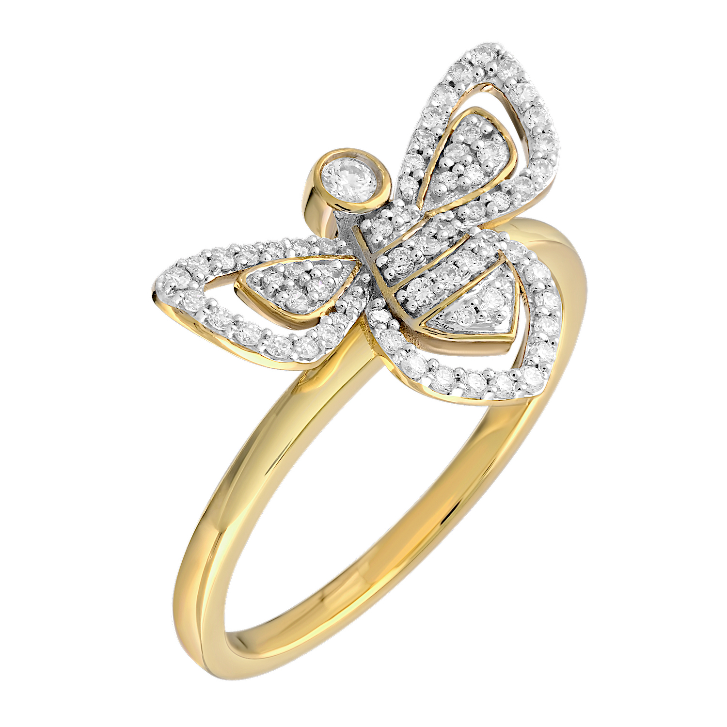 ZooLightful&trade; 14K Yellow Gold Pave Moth Bezel Head Ring Diamond 0.25 Ctw