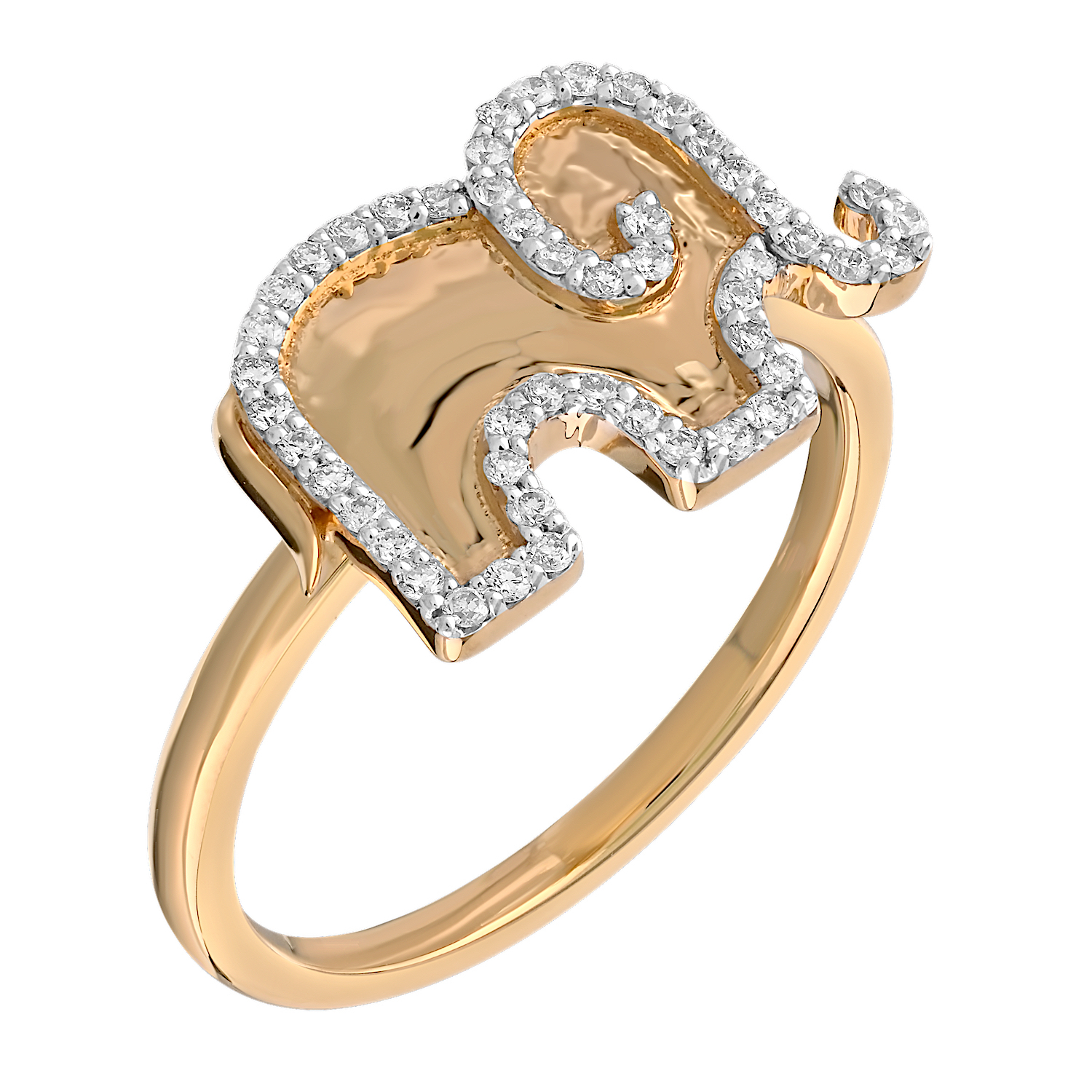 ZooLightful&trade; 14K Yellow Gold Polished Elephant Pave Outline Ring Diamond 0.20 Ctw