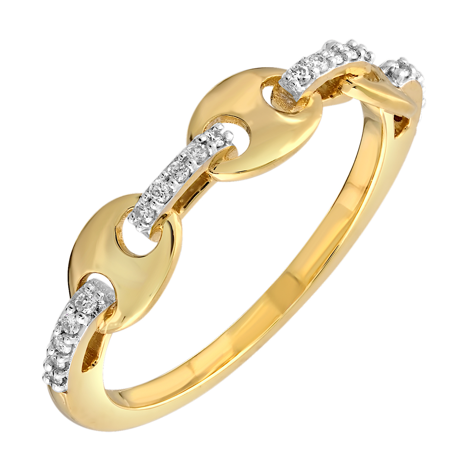 14K Yellow Gold 'Gucci' Link with Pave Bar Connectors Diamond Ring 0.10 Ctw