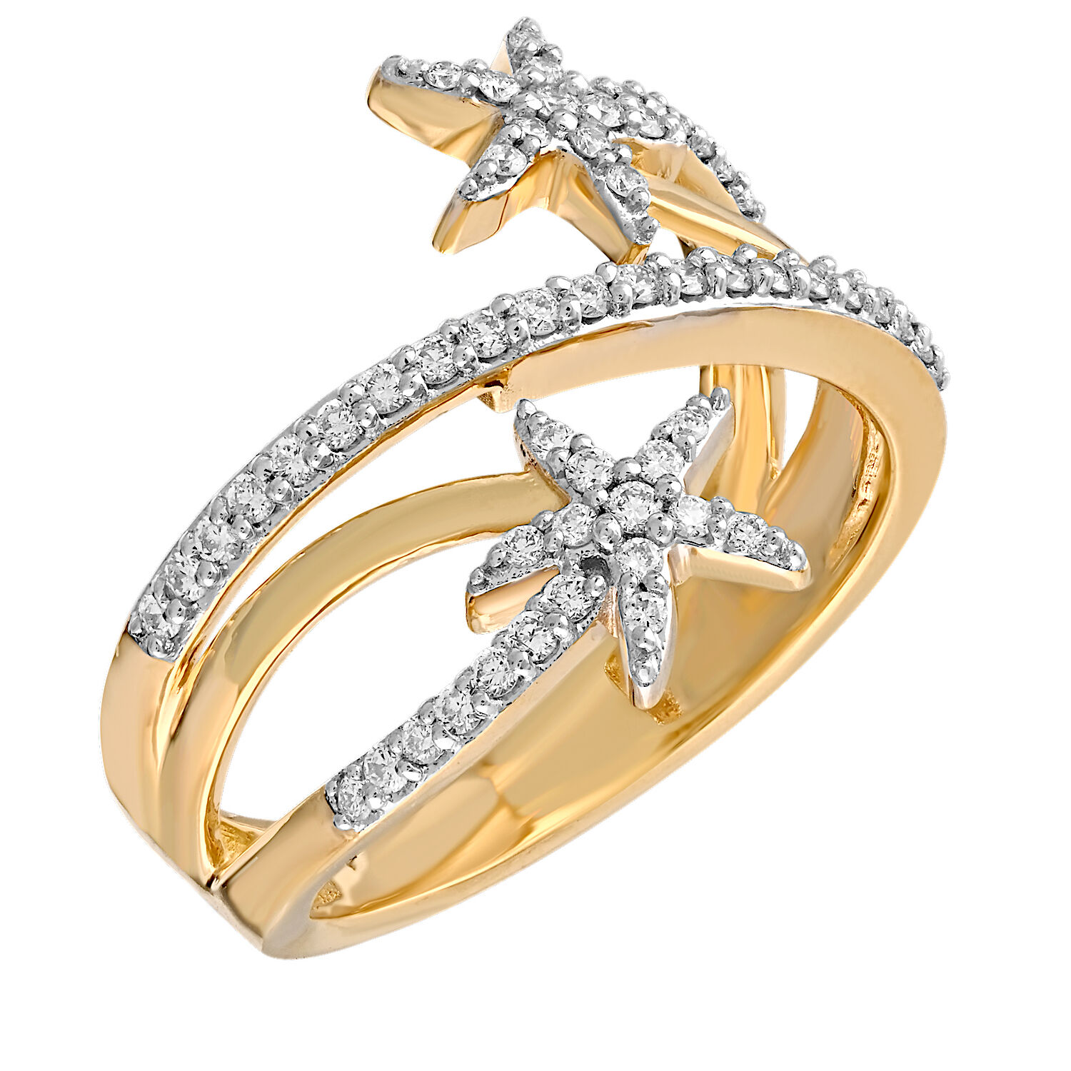 Oceanity&trade; 14K Yellow Gold Ring Bypass Split Shank Open Ended with Starfish Diamond 0.33 Ctw