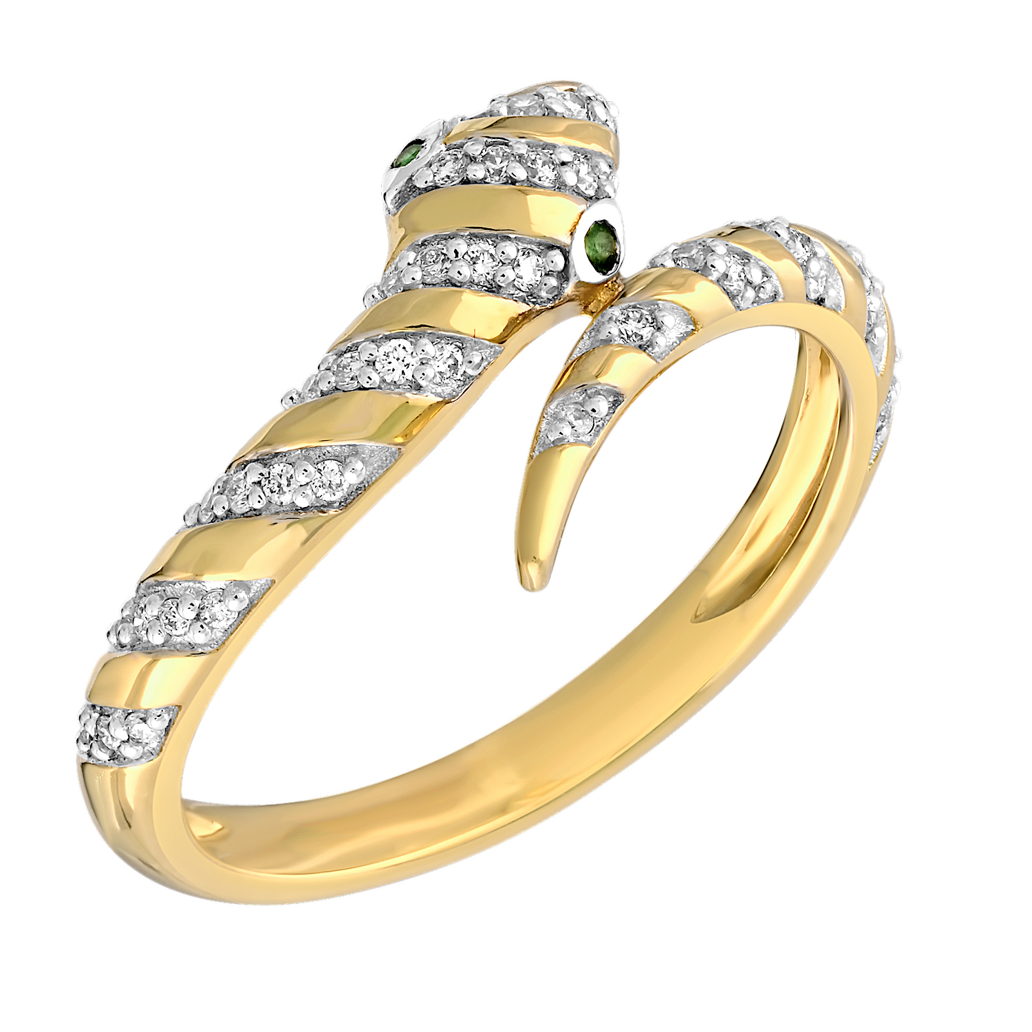 ZooLightful&trade; 14K Yellow Gold Bypass Snake Stripes of Polished & Pave Ring Diamond 0.15 Ctw