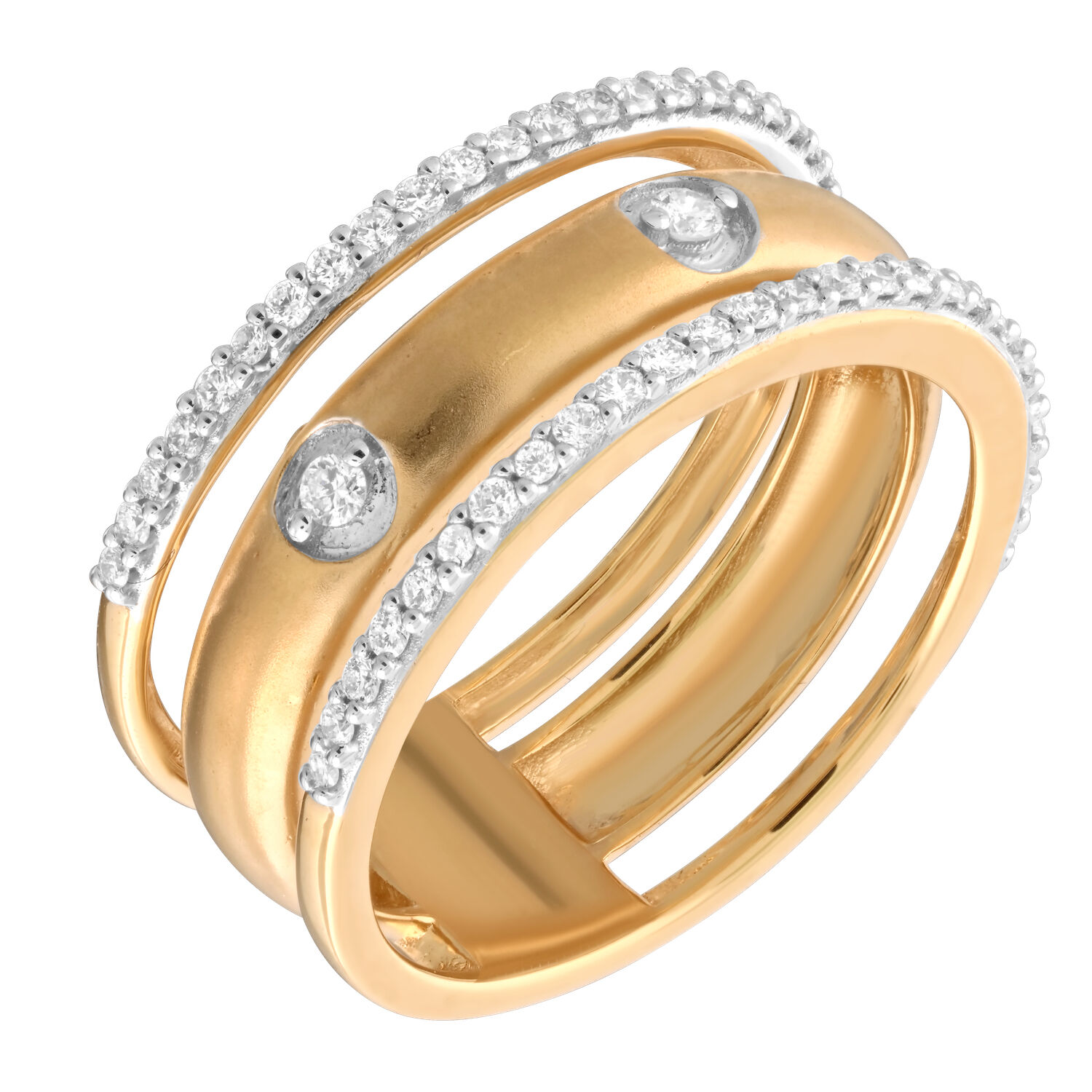 14K Yellow Gold Round Shape with Round Diamond Pave Rails Diamond Ring 0.33 Ctw