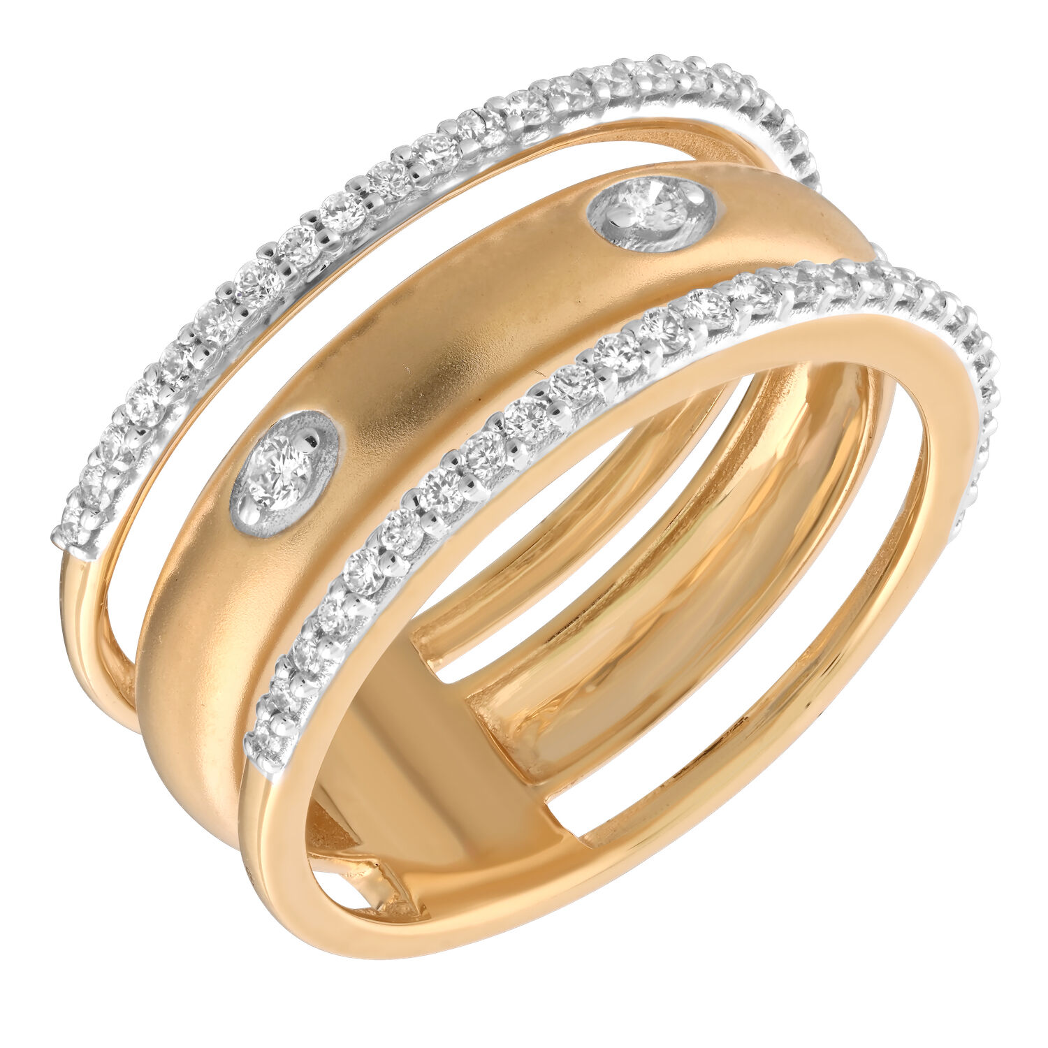 14K Yellow Gold Oval Shape with Round Diamond Pave Outside Rails Diamond Ring 0.33 Ctw