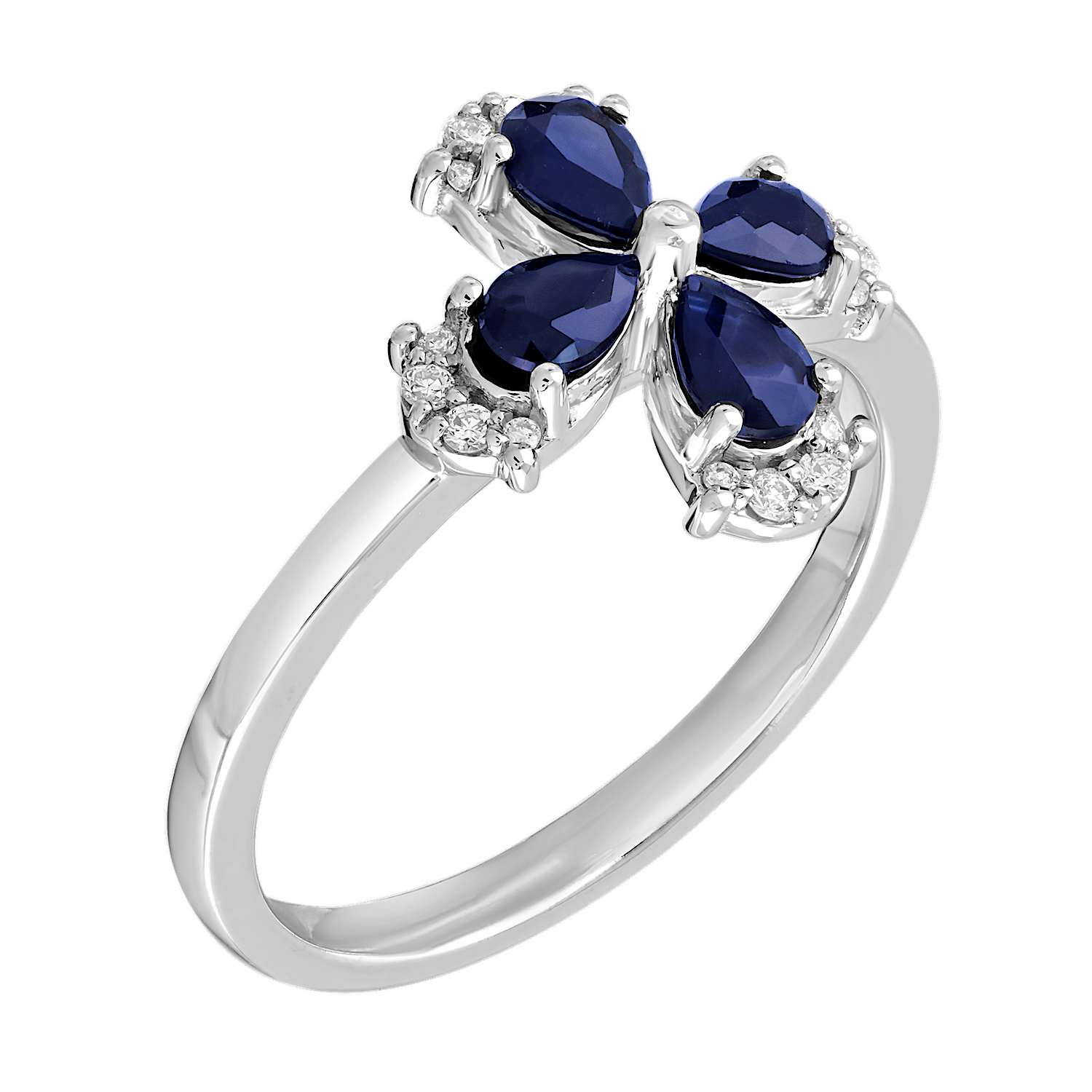 Majestic Gems&trade; 10k Yellow Gold Pear Shape Sapphire Flower Blue Sapphire & Diamond 1.00 Ctw