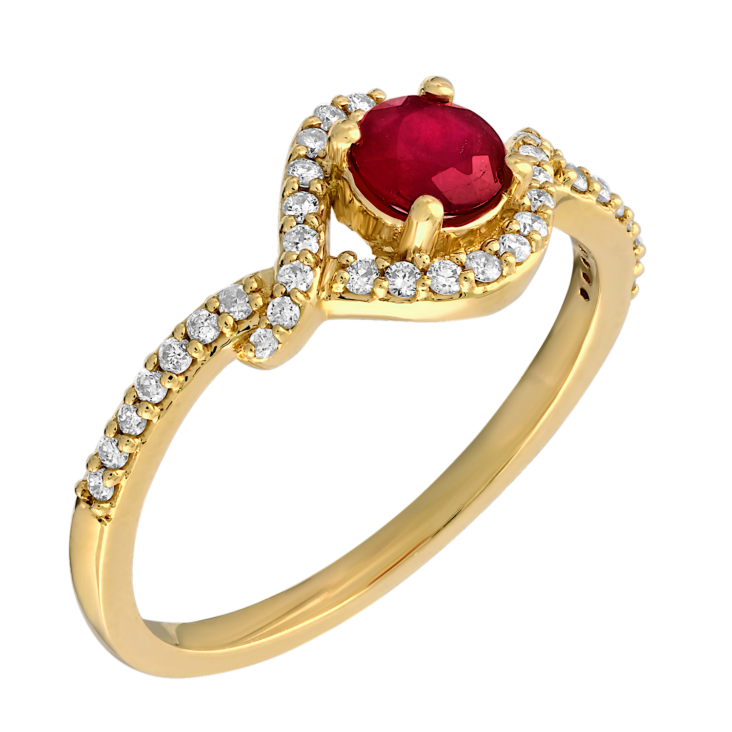 Majestic Gems&trade; 10k Yellow Gold Ruby with Diamond Halo & Twist Shoulders Ruby & Diamond 0.52 Ctw