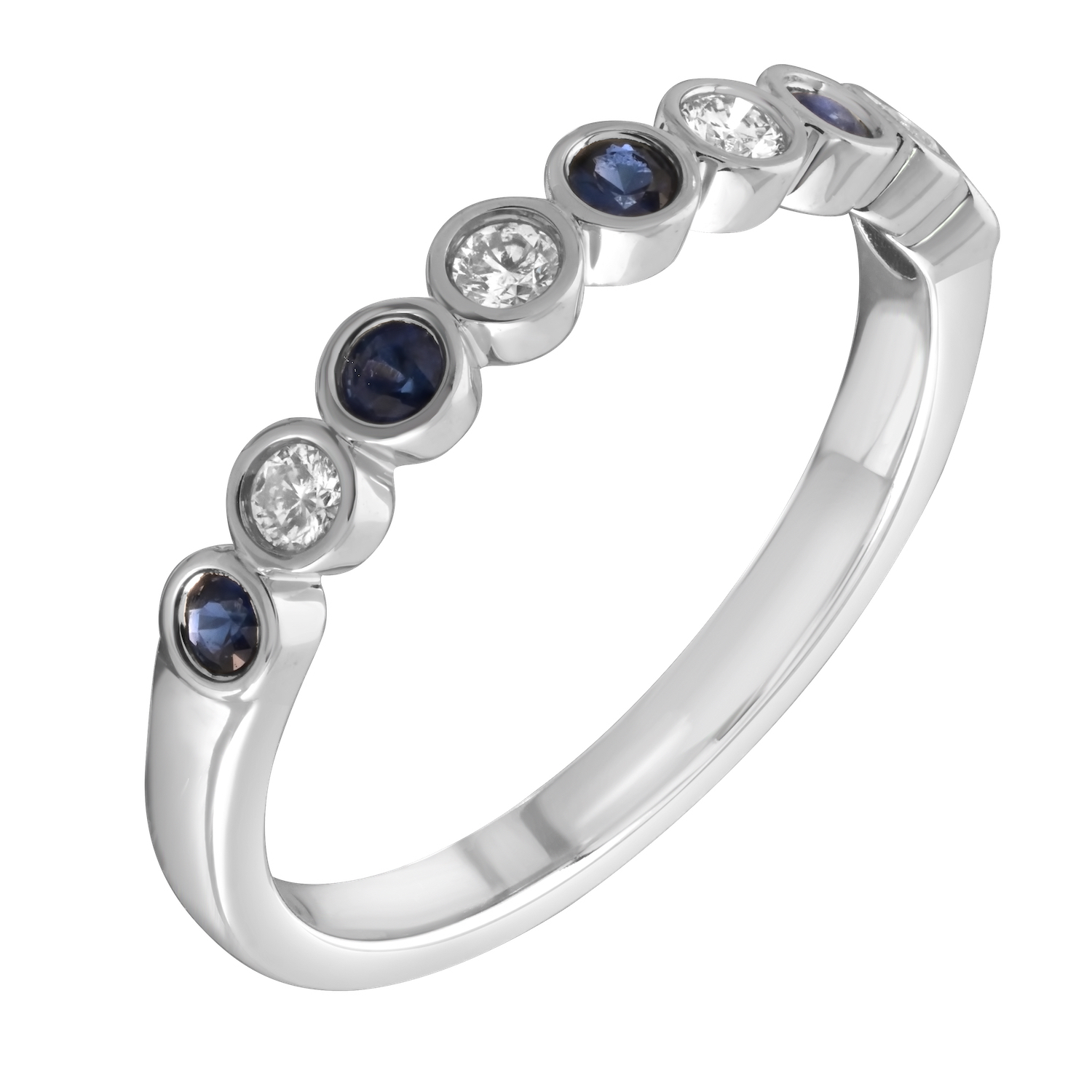 TriUnity&trade; 14K White Gold Round Shapes Alternating Color Stone & Diamond 0.17 Ctw