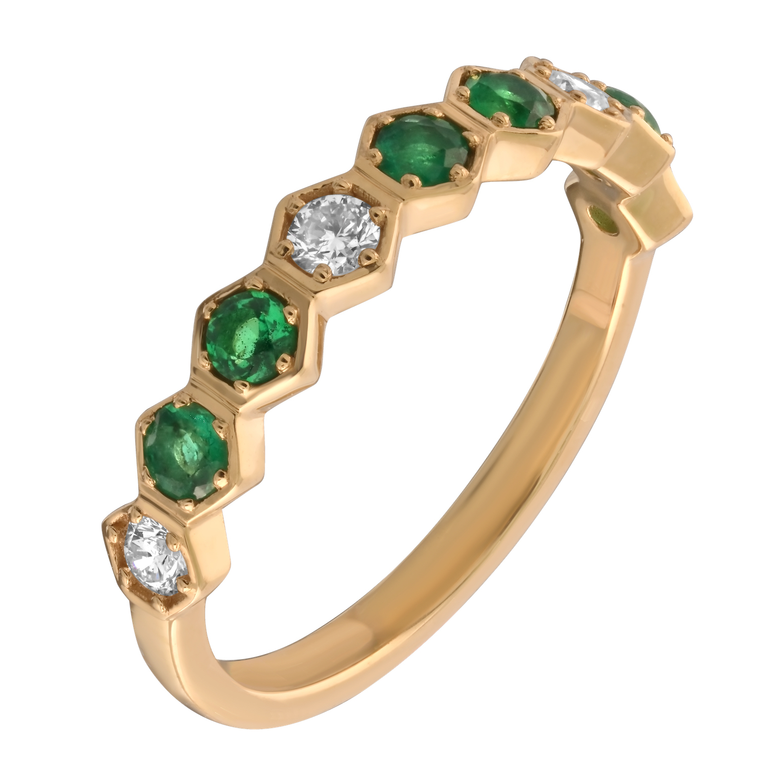 TriUnity&trade; 14K Yellow Gold Offset Hexagonal Shapes Alternating Color Stone & Diamond 0.66 Ctw