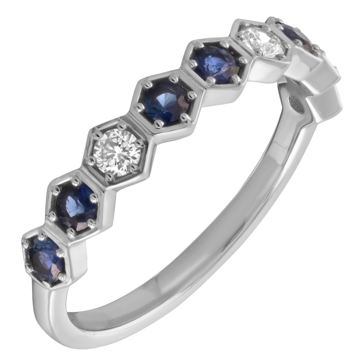 TriUnity&trade; 14K White Gold Offset Hexagonal Shapes Alternating Color Stone & Diamond 0.66 Ctw