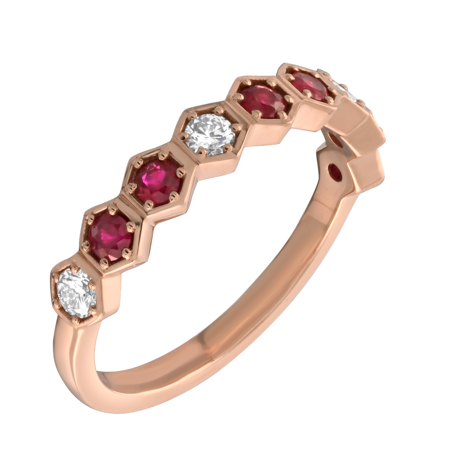 TriUnity&trade; 14K Rose Gold Offset Hexagonal Shapes Alternating Color Stone & Diamond 0.66 Ctw