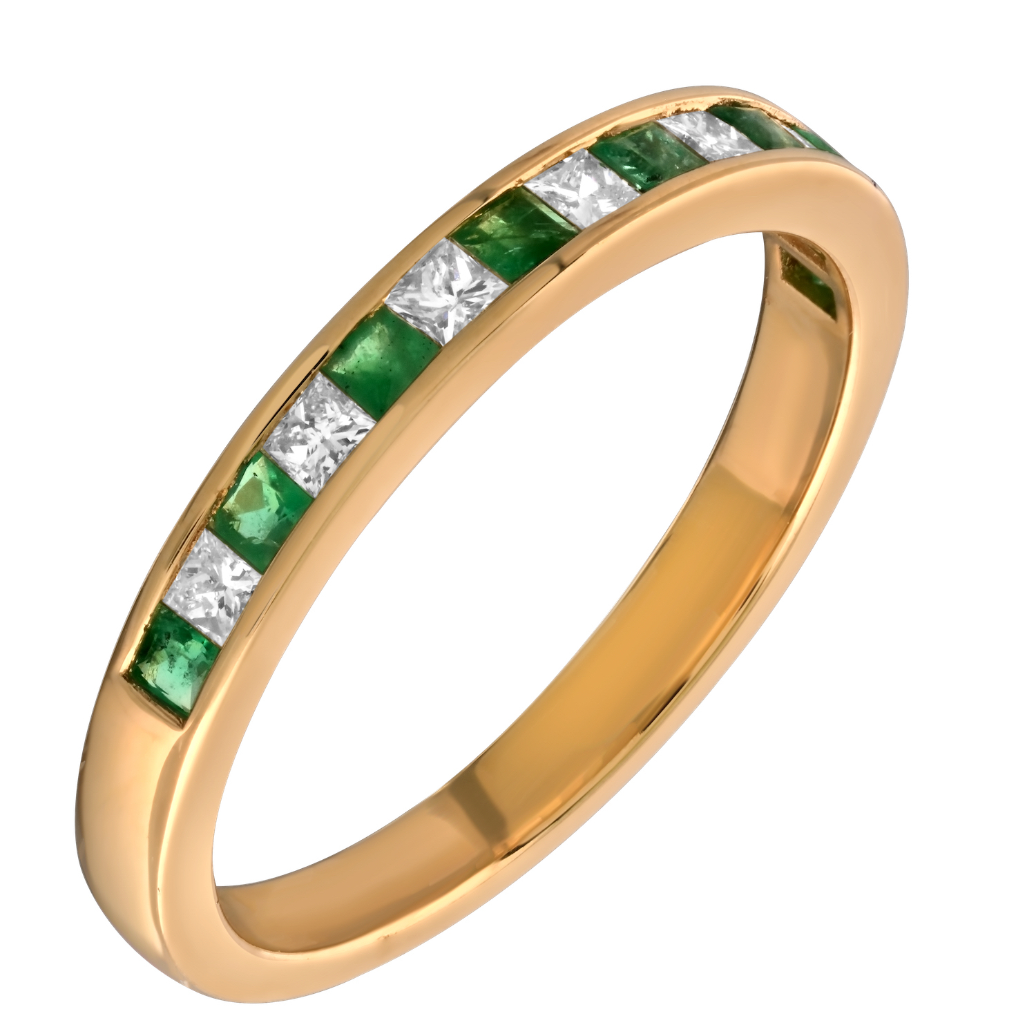 TriUnity&trade; 14K Yellow Gold Princess Cut Color Stone Alternating & Diamond 0.45 Ctw