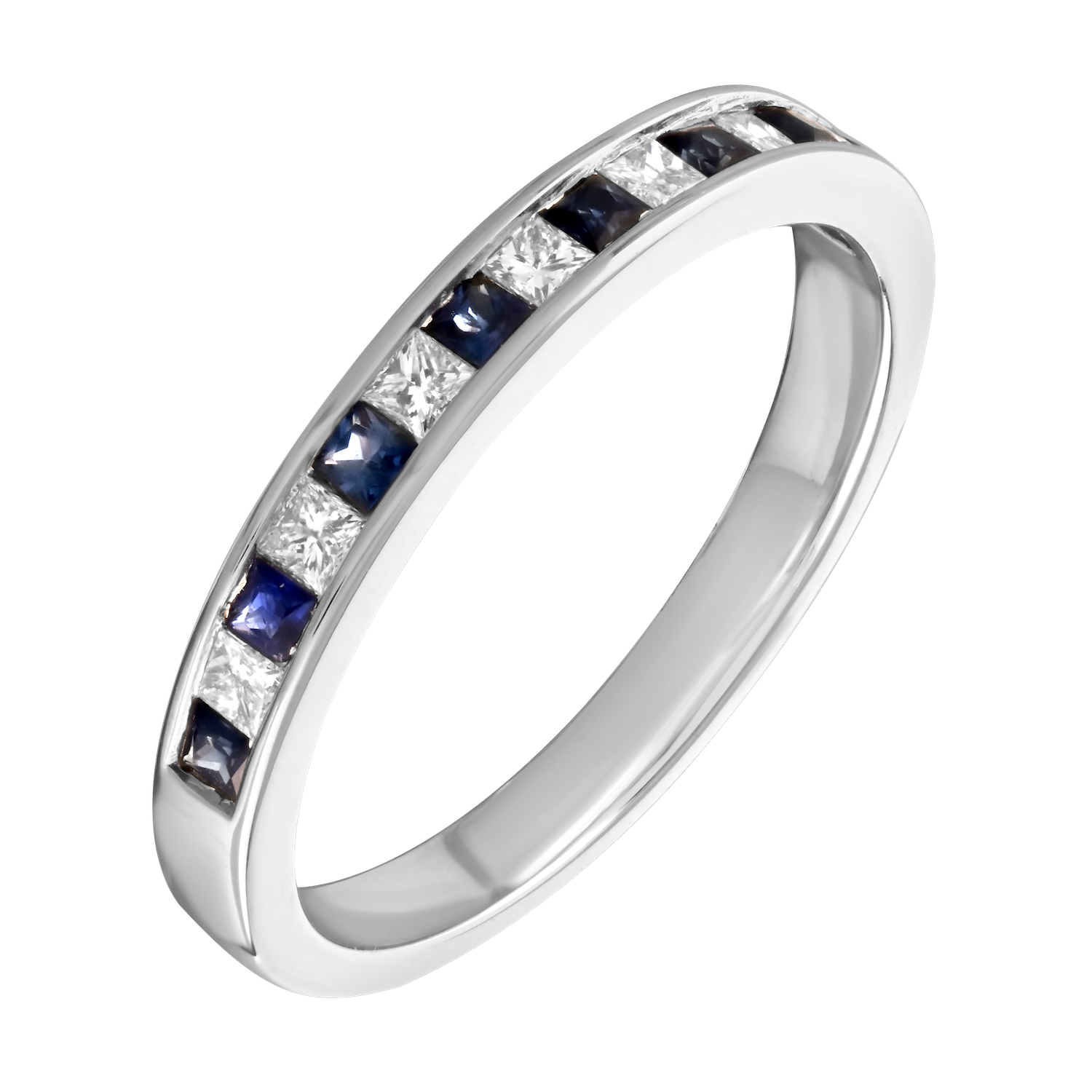 TriUnity&trade; 14K White Gold Princess Cut Color Stone Alternating & Diamond 0.45 Ctw