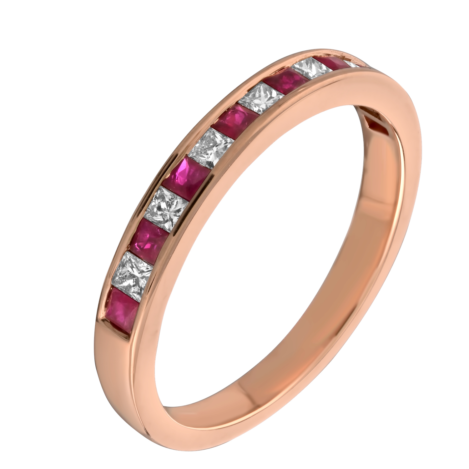 TriUnity&trade; 14K Rose Gold Princess Cut Color Stone Alternating & Diamond 0.45 Ctw