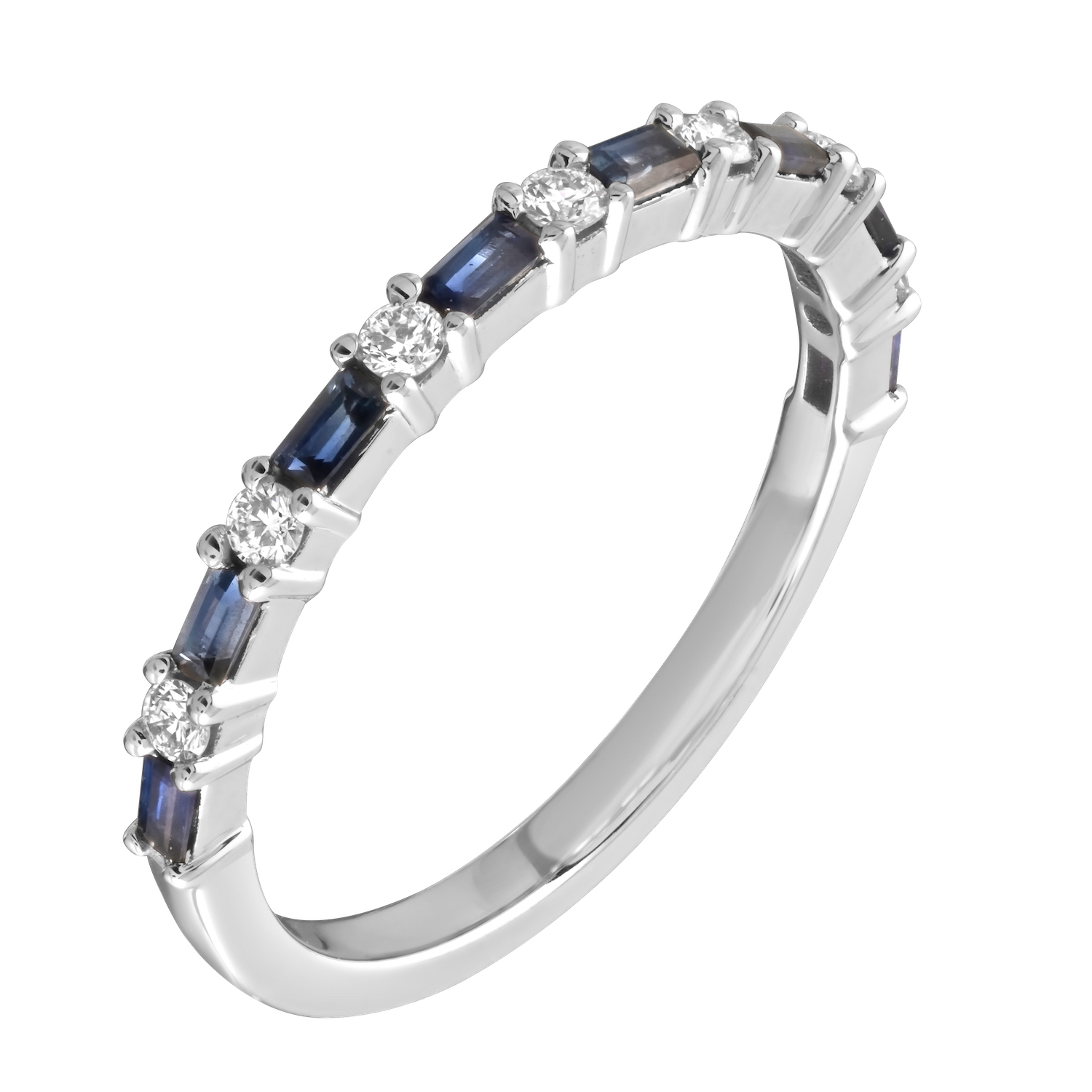 TriUnity&trade; 14K White Gold Color Stone Baguette & Round Diamond 0.30 Ctw